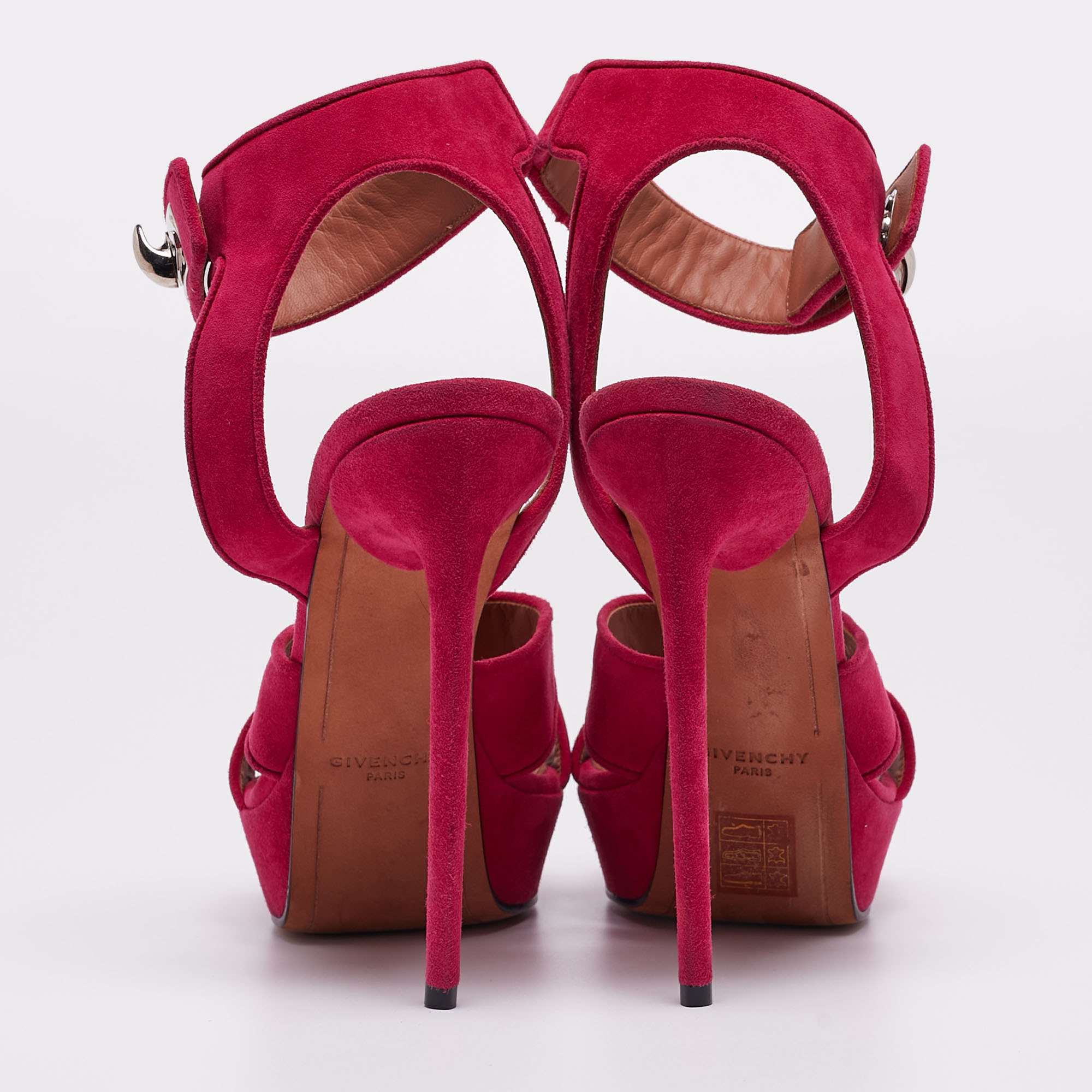 Givenchy Fuchsia Suede Shark Tooth Ankle Strap Platform Sandals Size 40