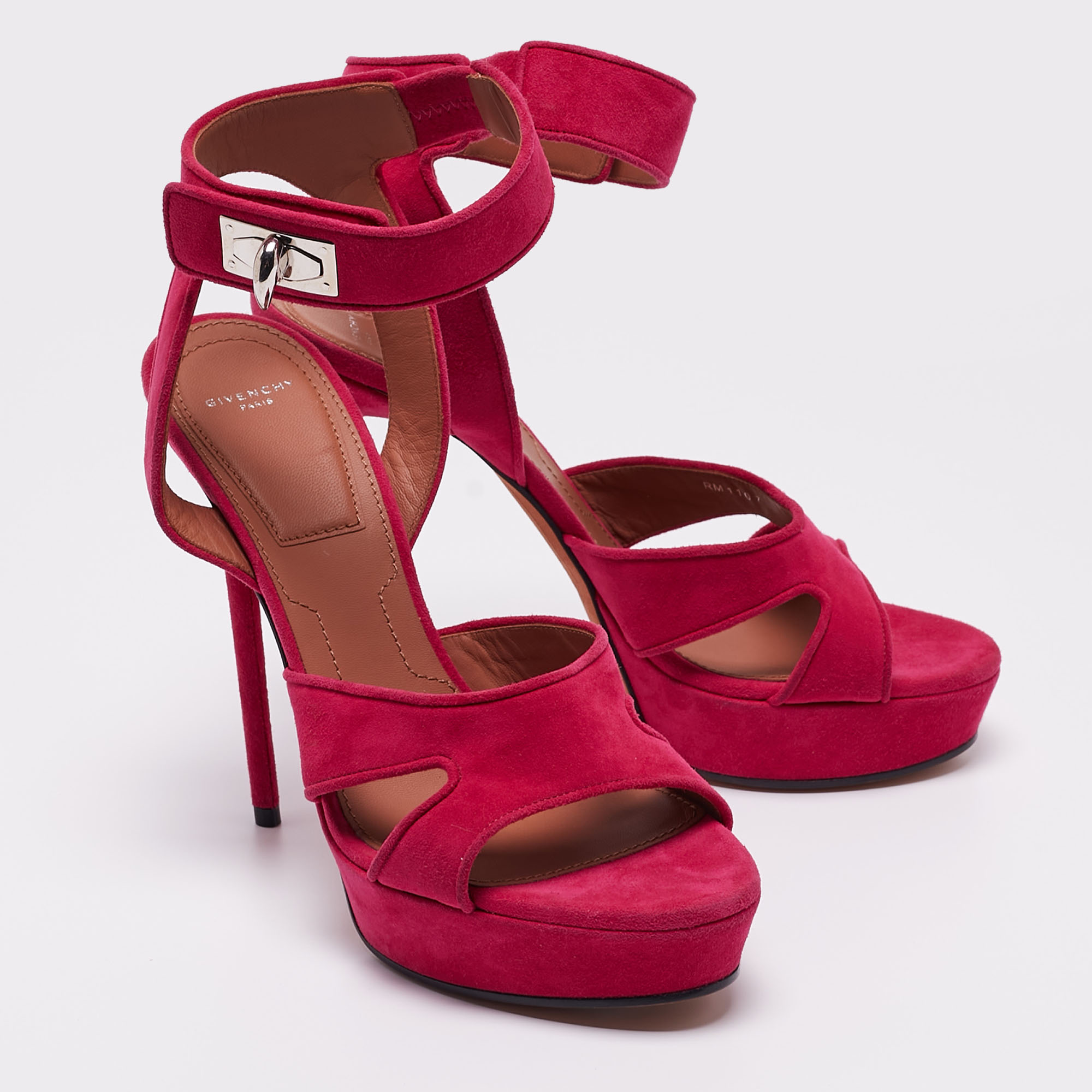 Givenchy Fuchsia Suede Shark Tooth Ankle Strap Platform Sandals Size 40