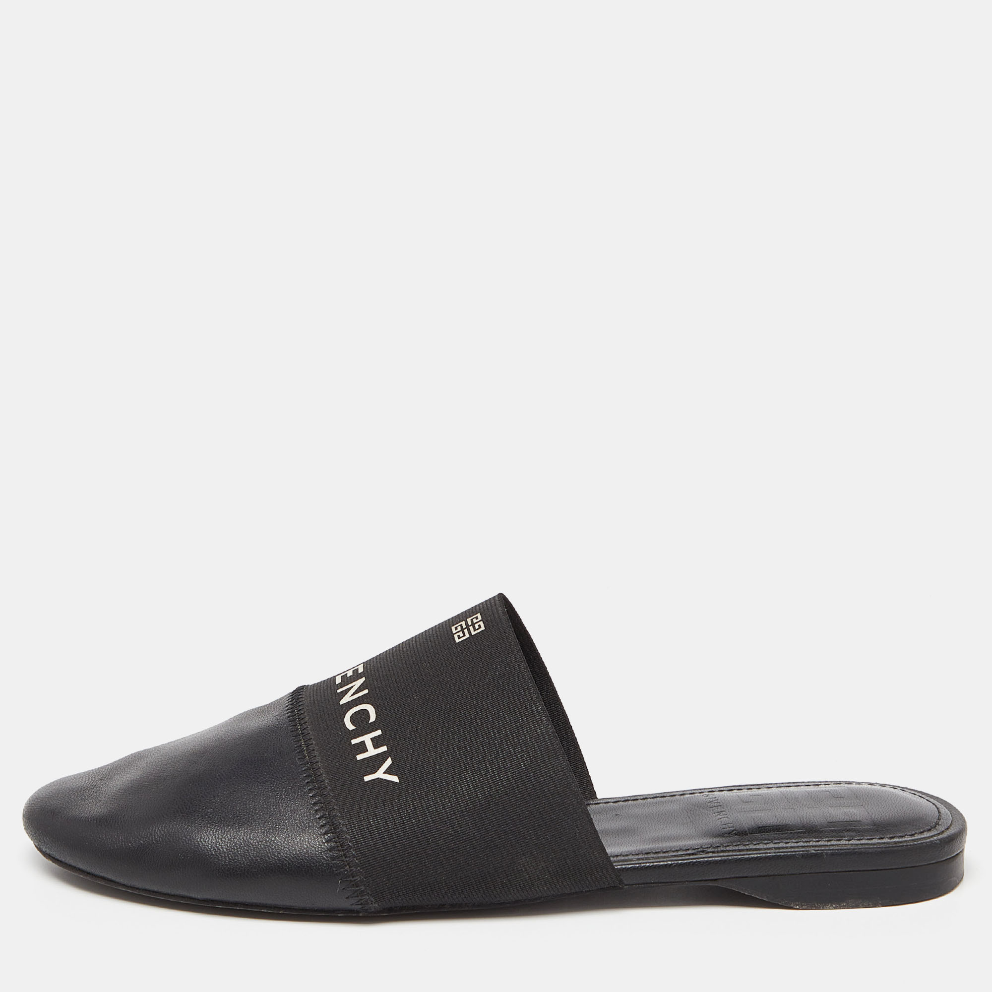 Givenchy black leather and elastic logo flat mules size 36