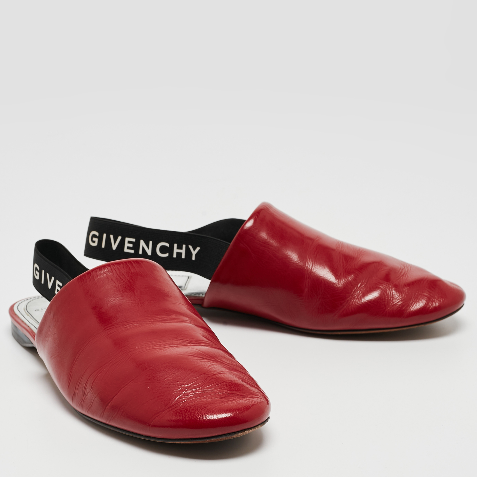 Givenchy Red Leather Rivington Slingback Flats Size 38