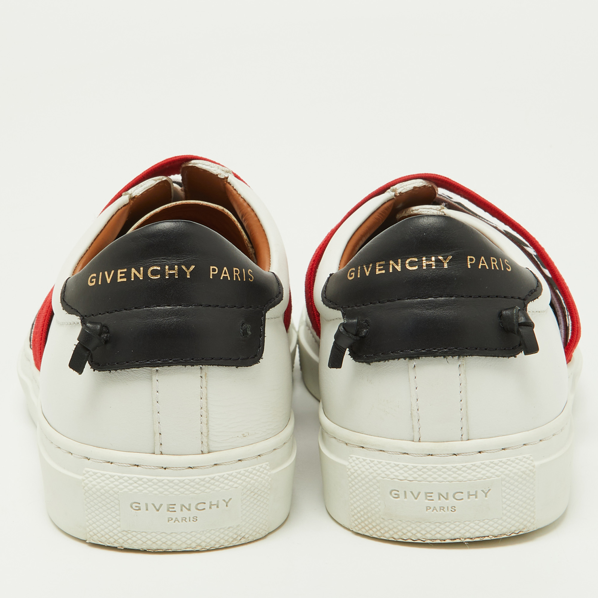 Givenchy White/Red Leather And Logo Stretch Band Urban Street Slip On Sneakers Size 37.5