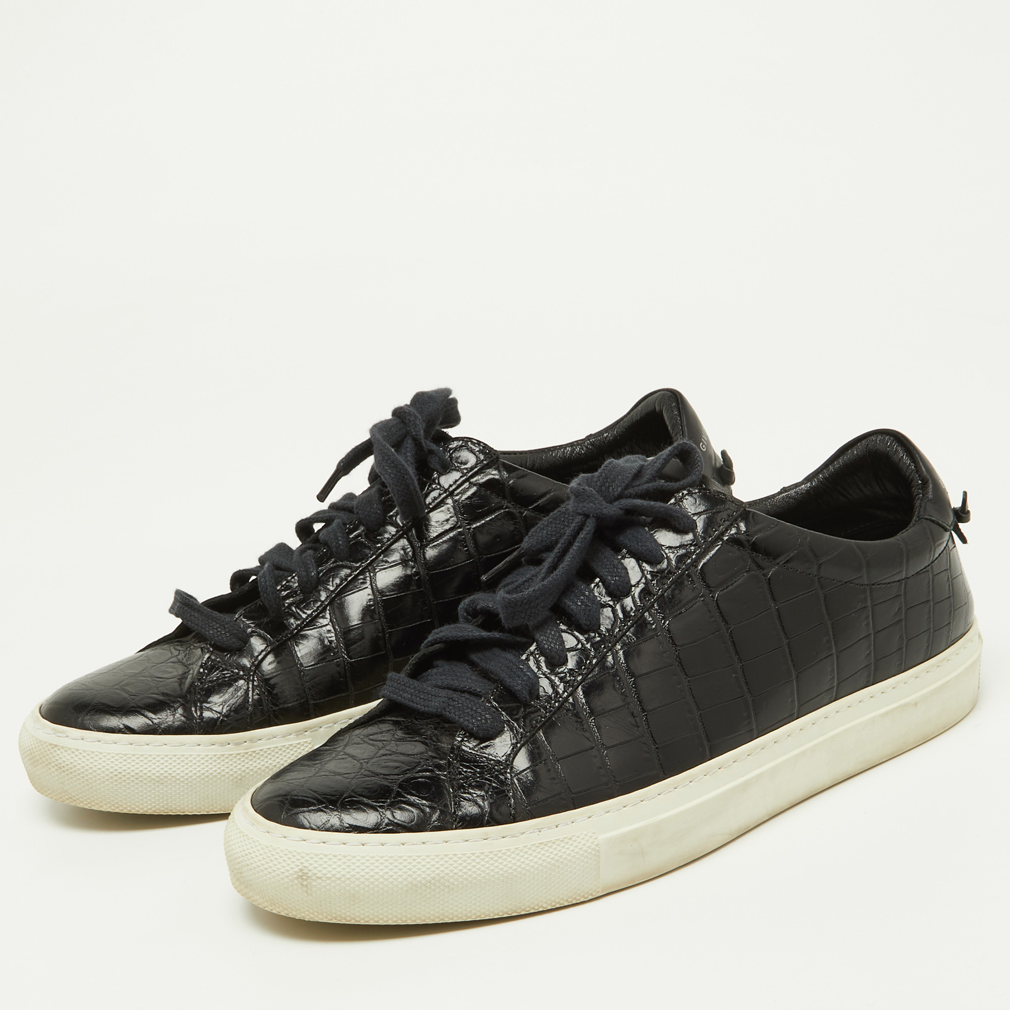 Givenchy Black Croc Embossed Leather Urban Street Sneakers Size 40