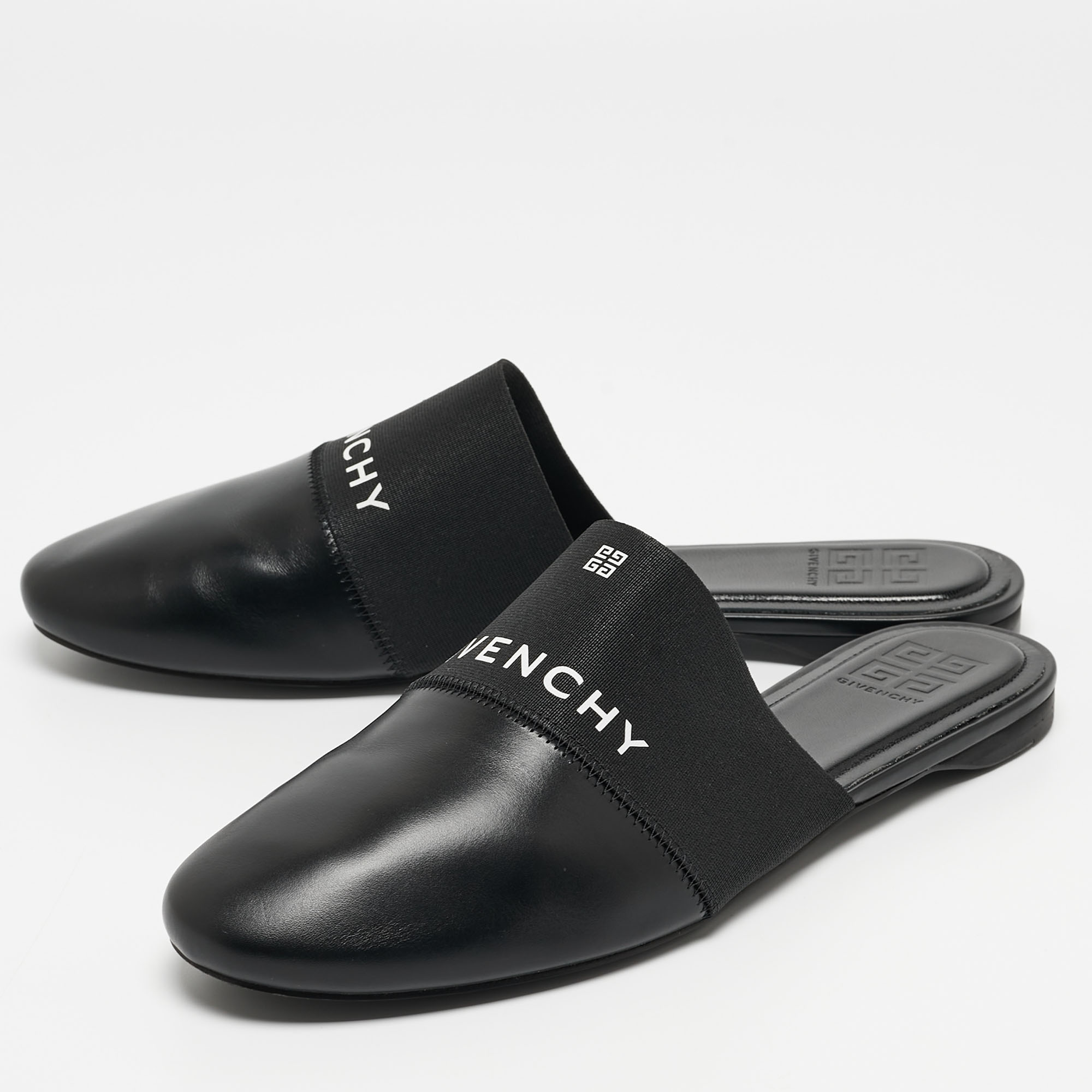 

Givenchy Black Leather And Elastic Logo Flat Mules Size