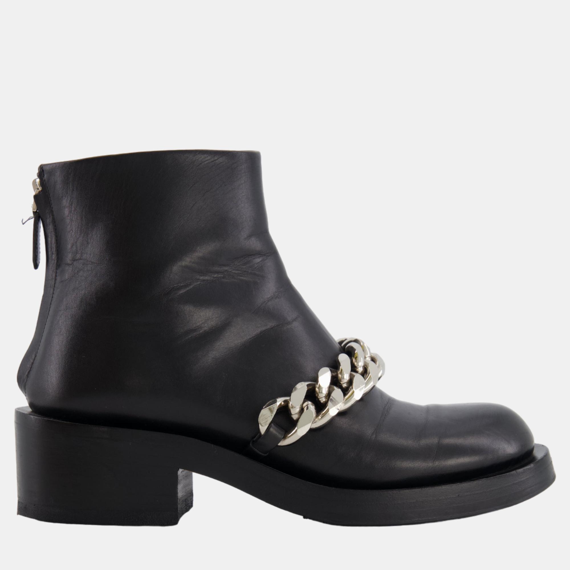 Givenchy black leather flat boots with silver chain detail size eu 36.5