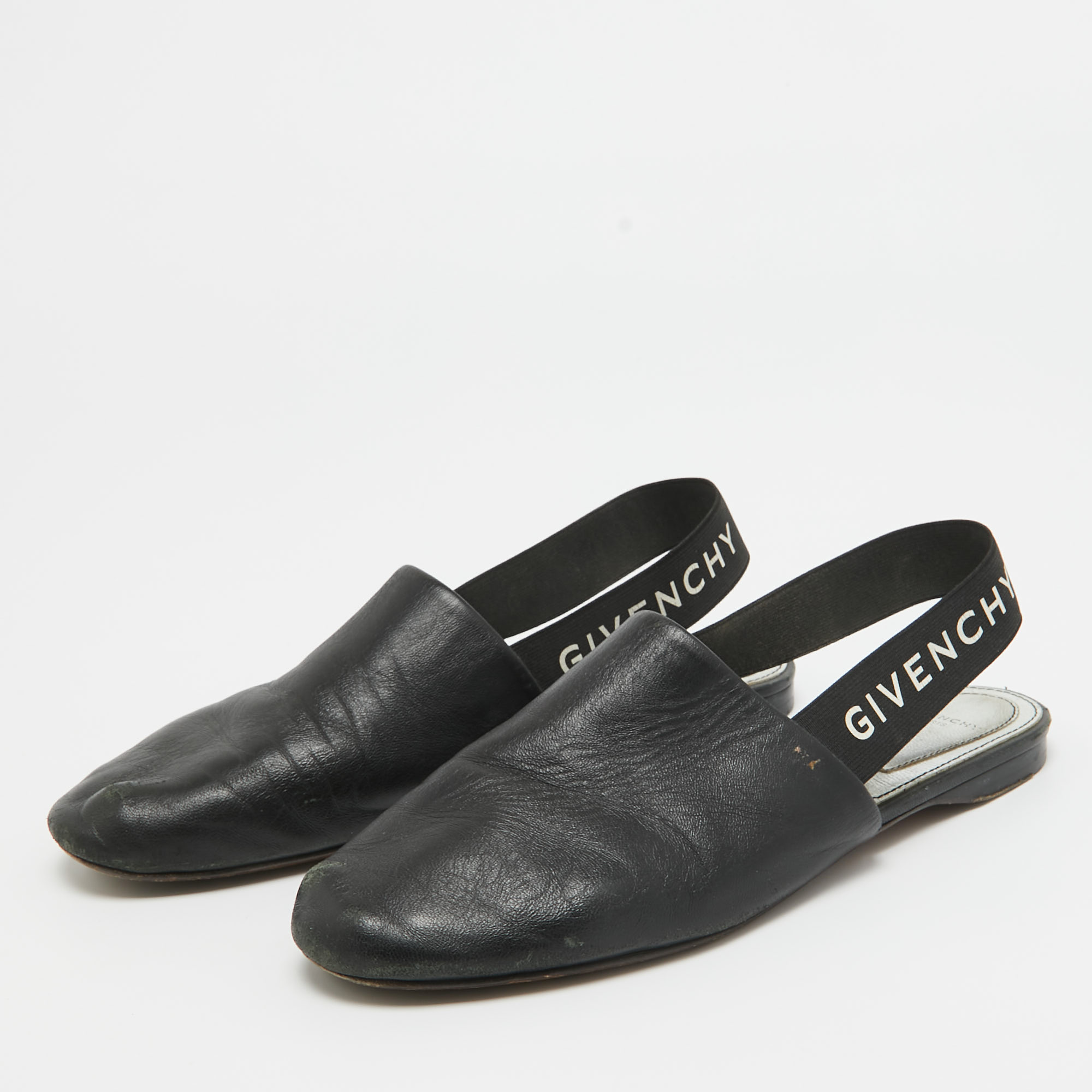 Givenchy Black Leather Rivington Slingback Flats Size 36