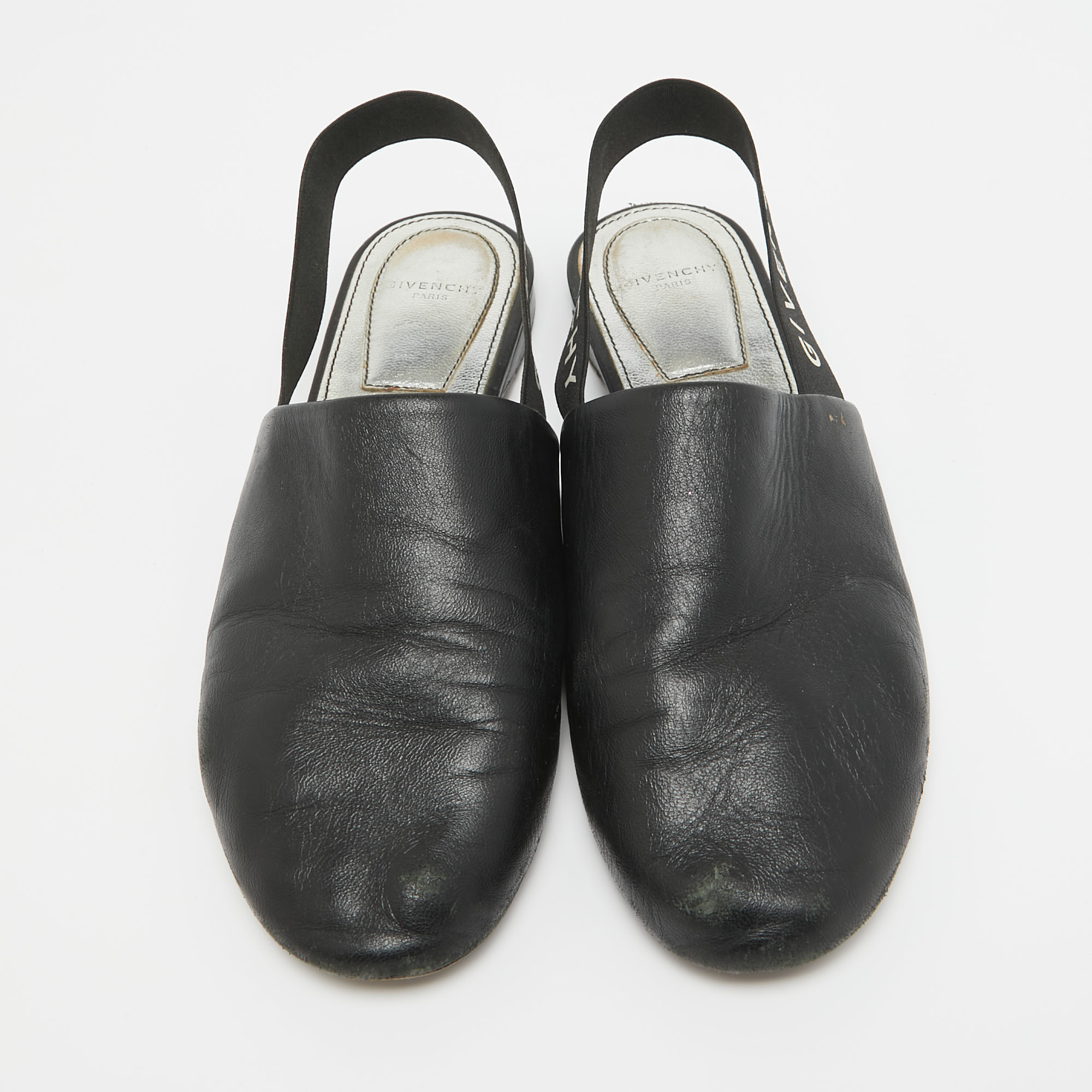 Givenchy Black Leather Rivington Slingback Flats Size 36