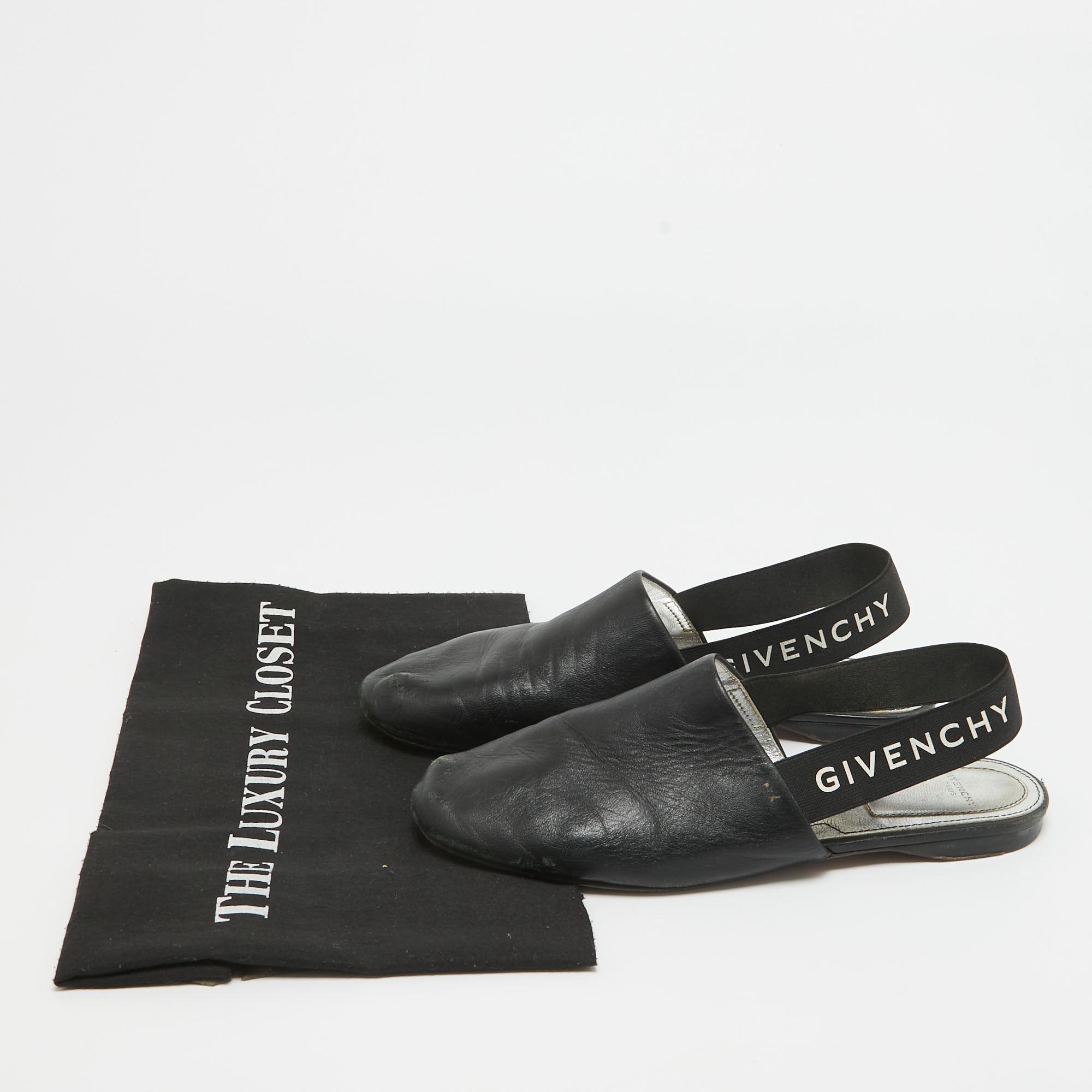 Givenchy Black Leather Rivington Slingback Flats Size 36