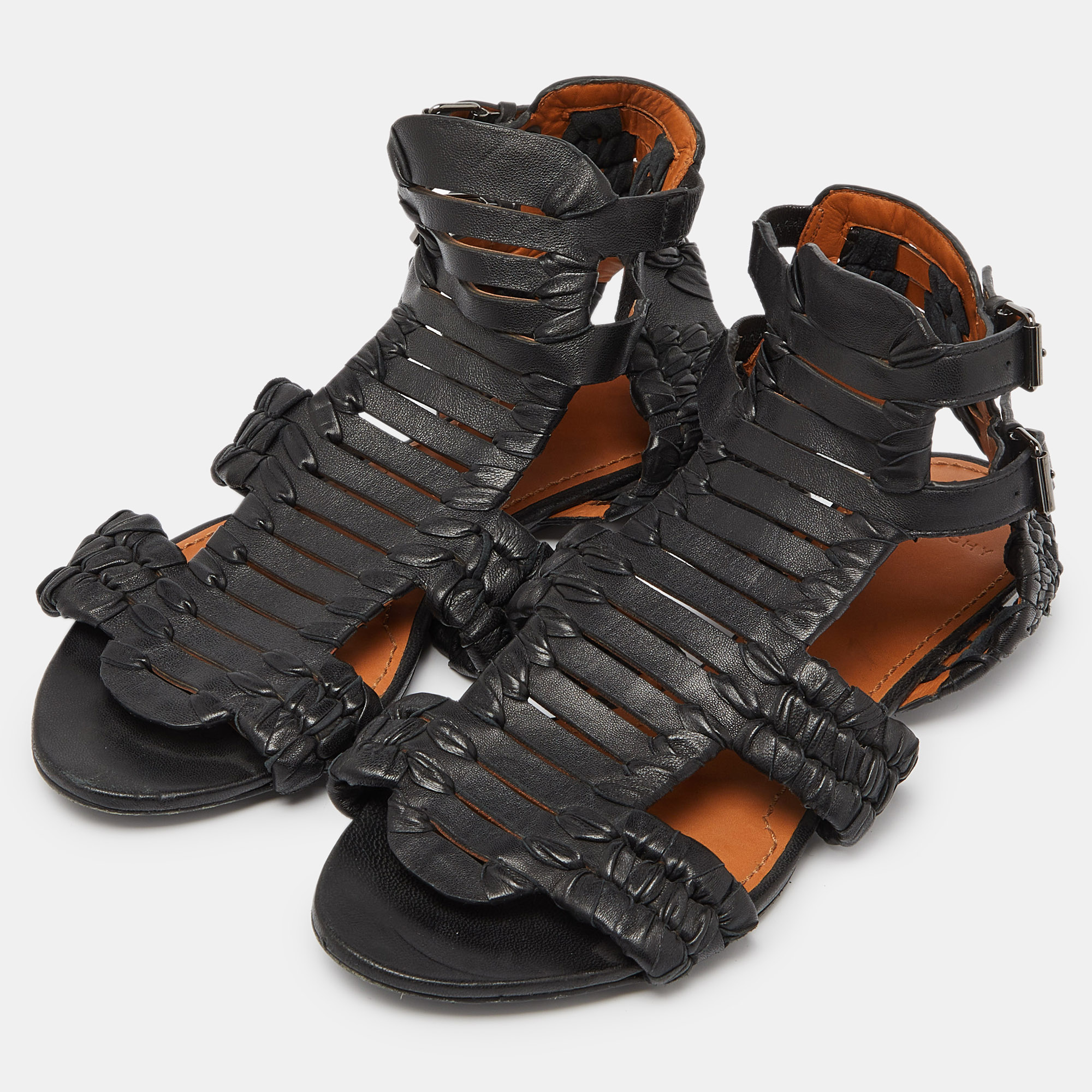 Givenchy Black Woven Leather Gladiator Flat Sandals Size 39