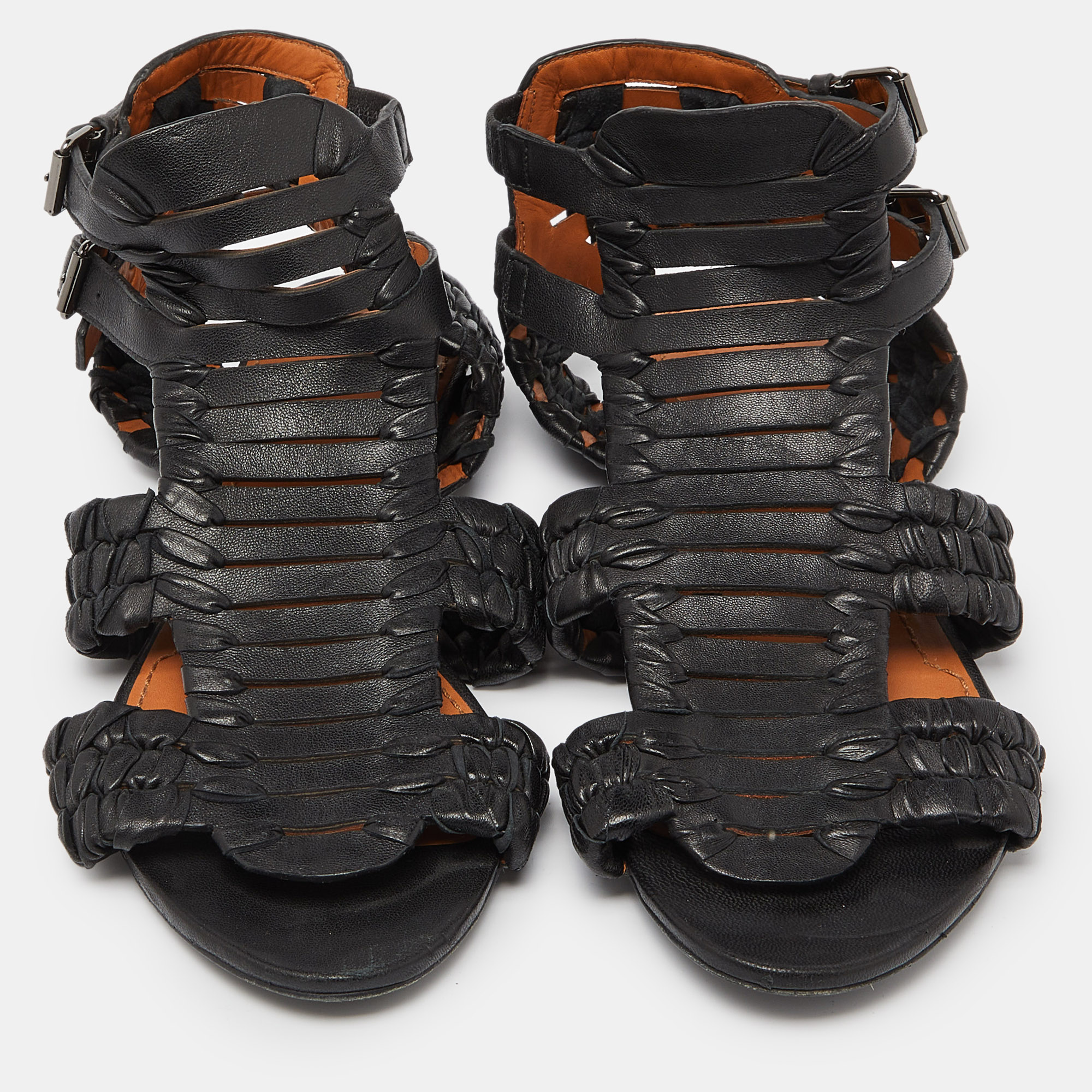 Givenchy Black Woven Leather Gladiator Flat Sandals Size 39