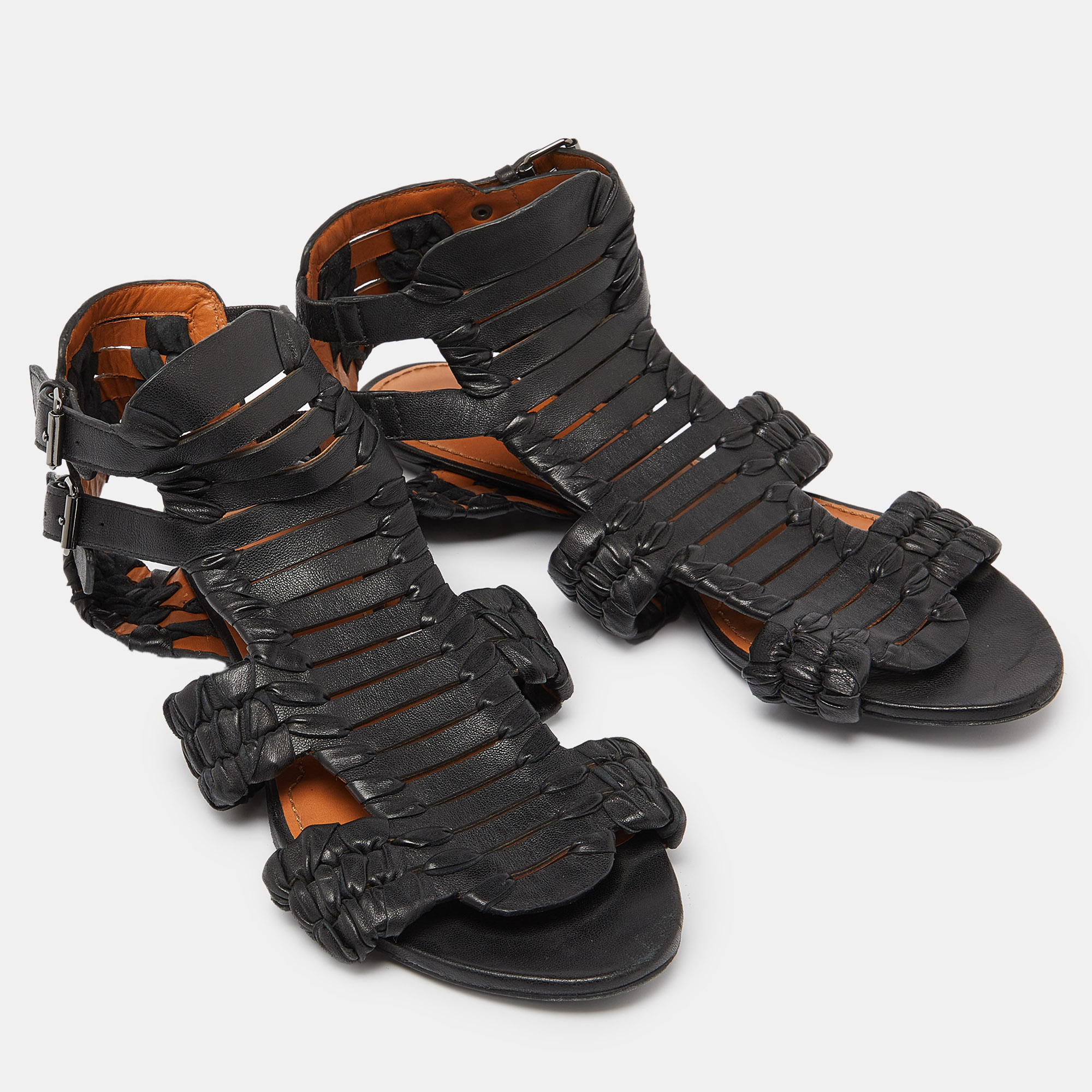 Givenchy Black Woven Leather Gladiator Flat Sandals Size 39