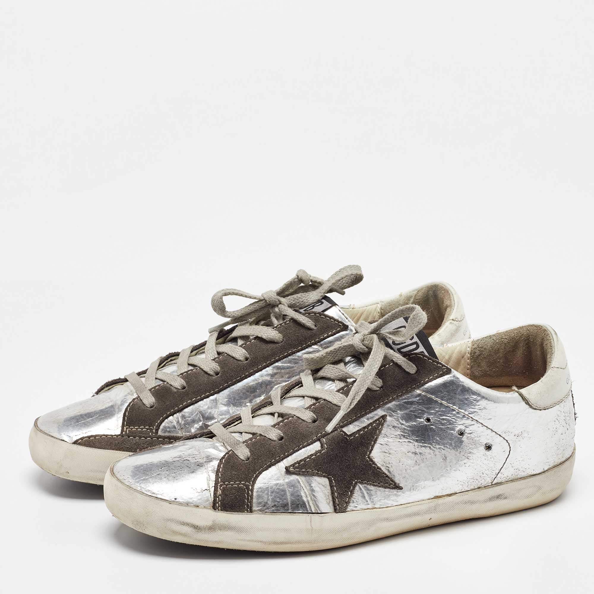 Golden Goose Silver/Grey Leather And Suede Superstar Sneakers Size 39