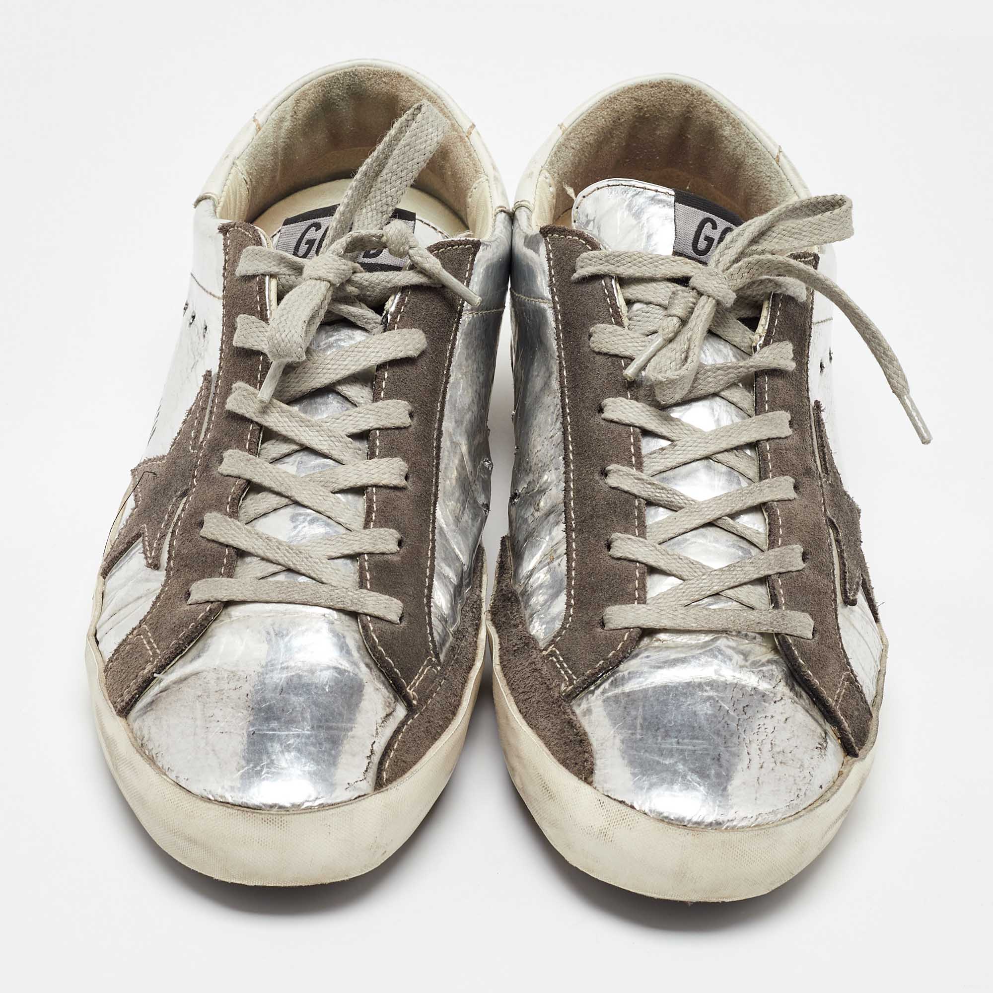 Golden Goose Silver/Grey Leather And Suede Superstar Sneakers Size 39