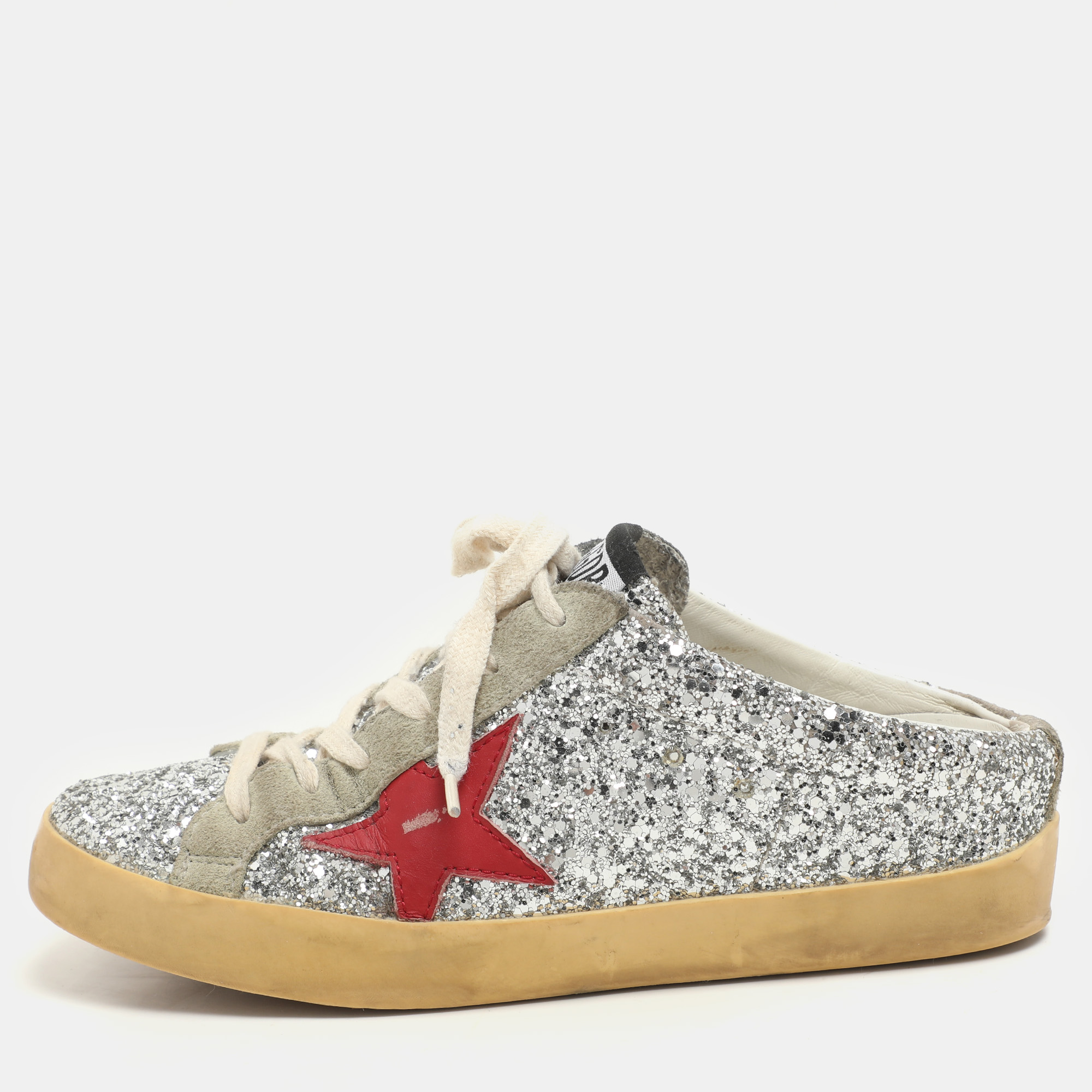Golden Goose Silver Glitter and Suede Superstar Mule Sneakers Size
Golden Goose Silver Glitter and Suede Superstar Mule Sneakers Size