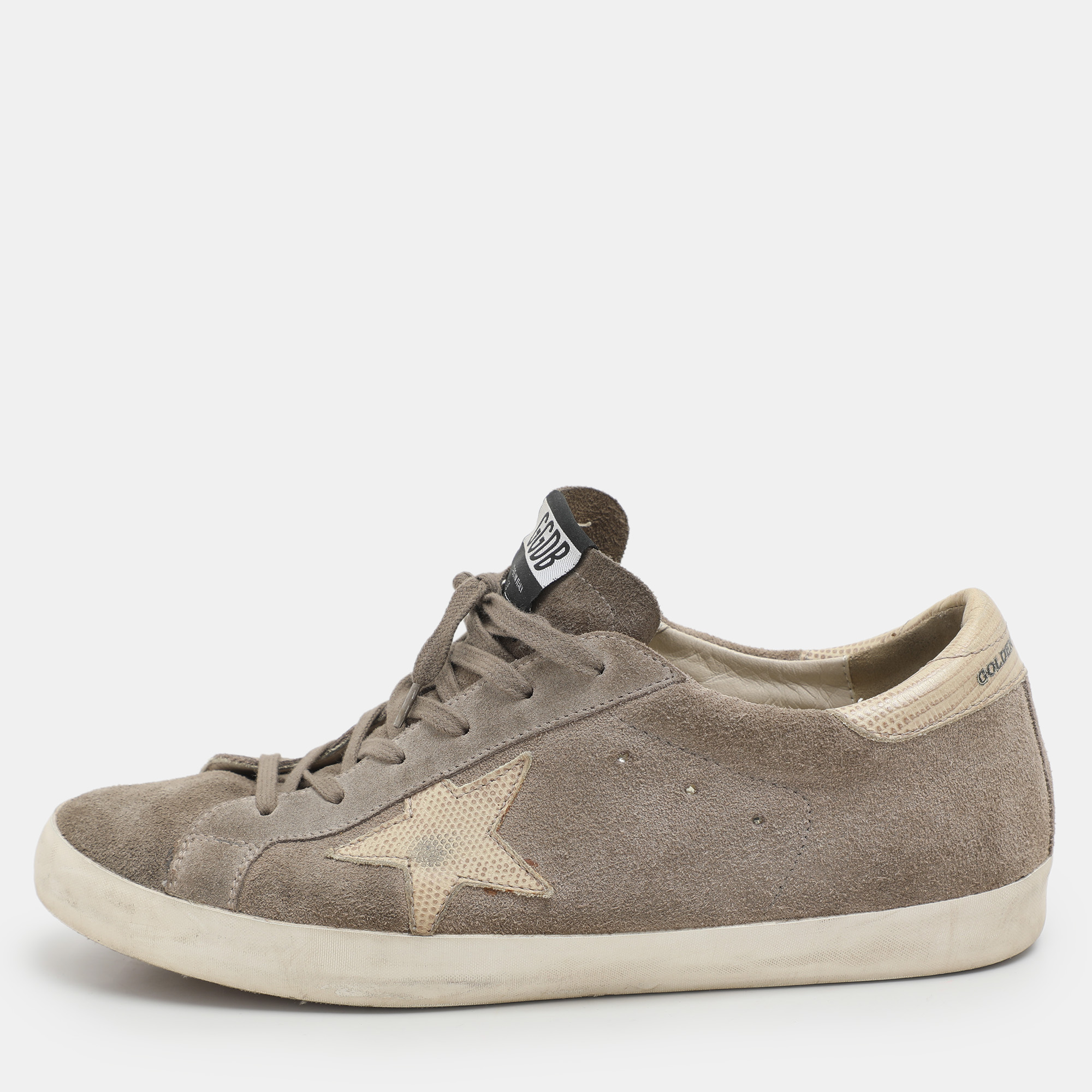 Golden Goose Taupe Suede and Lizard Embossed Superstar Low Top Sneakers Size 42, Grey
Golden Goose Taupe Suede and Lizard Embossed Superstar Low Top Sneakers Size 42, Grey