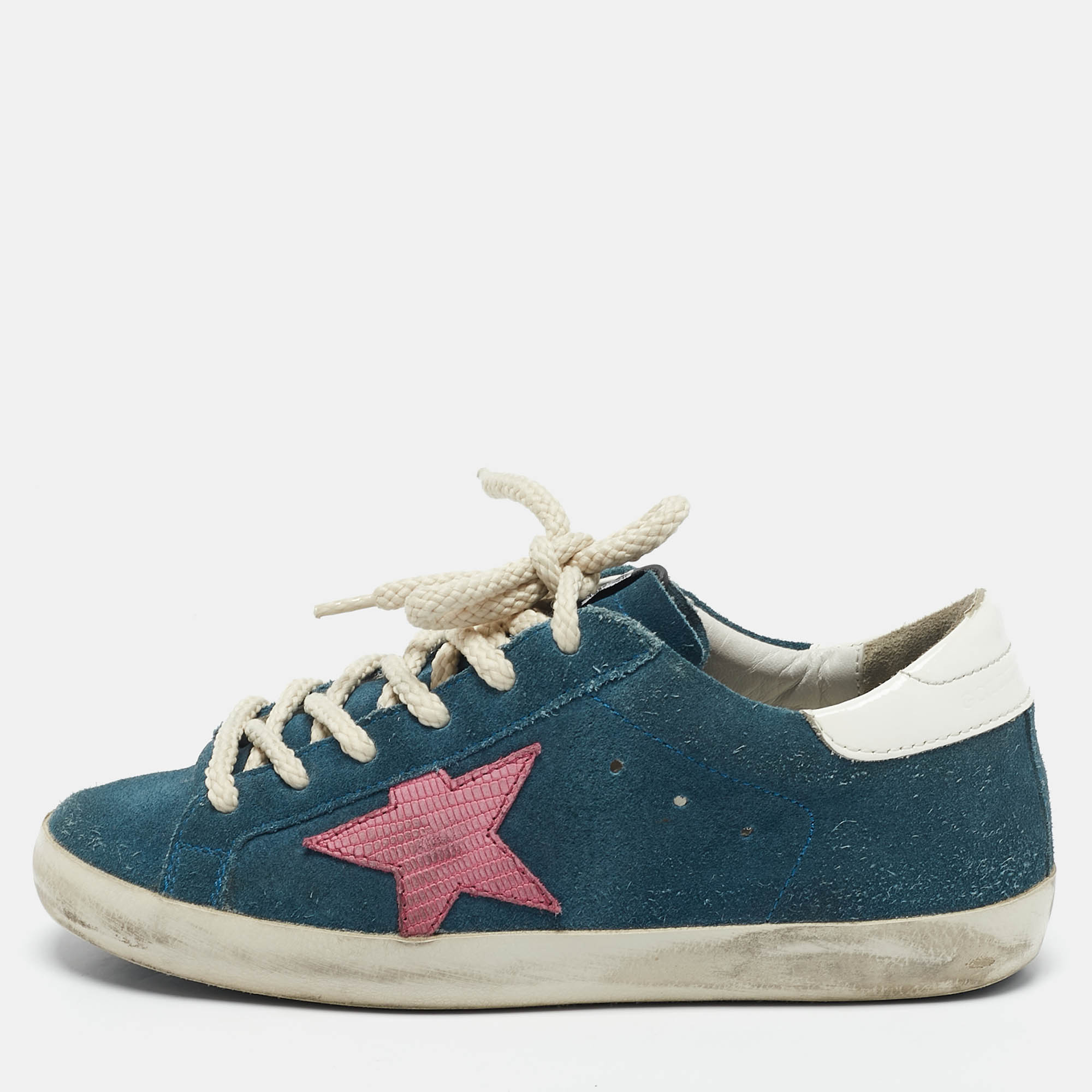 Golden Goose Blue Leather and Suede Super Star Low Top Sneakers Size
Golden Goose Blue Leather and Suede Super Star Low Top Sneakers Size