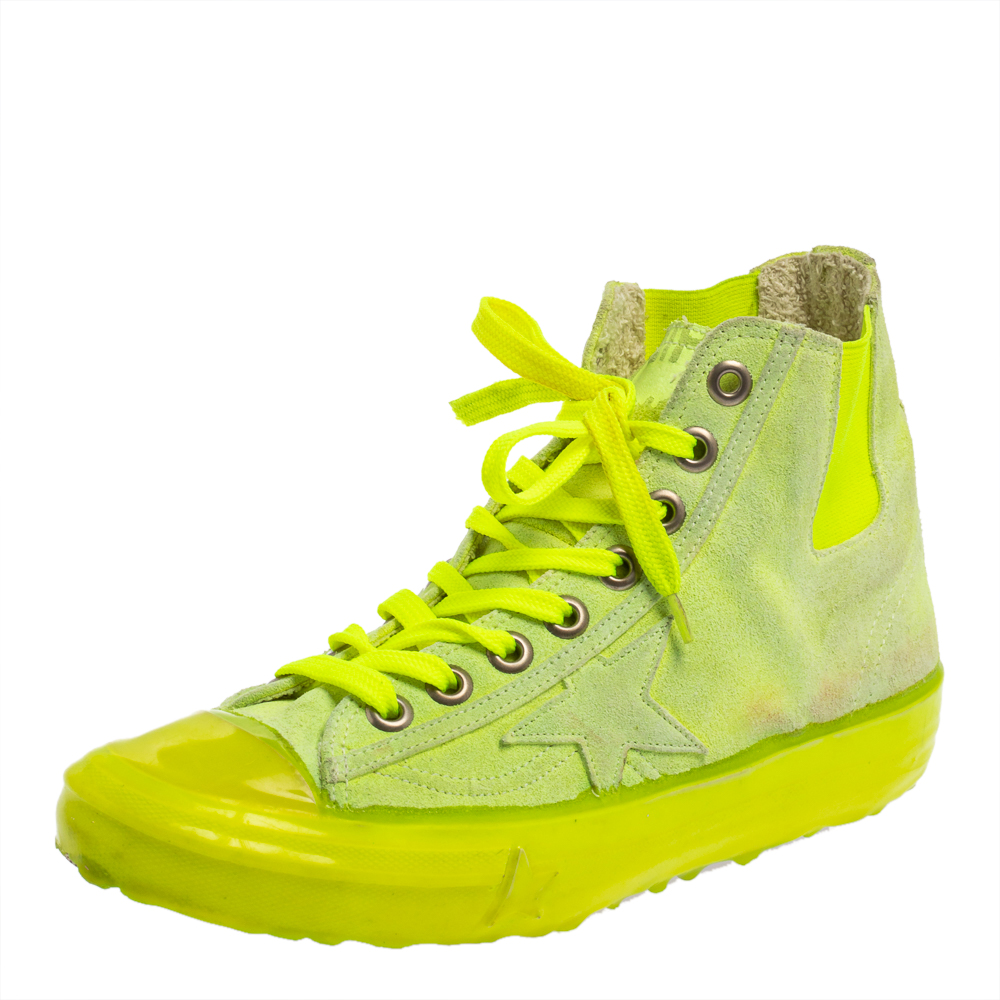 Golden Goose Neon Green V Star Dip High Top Sneakers Size 39