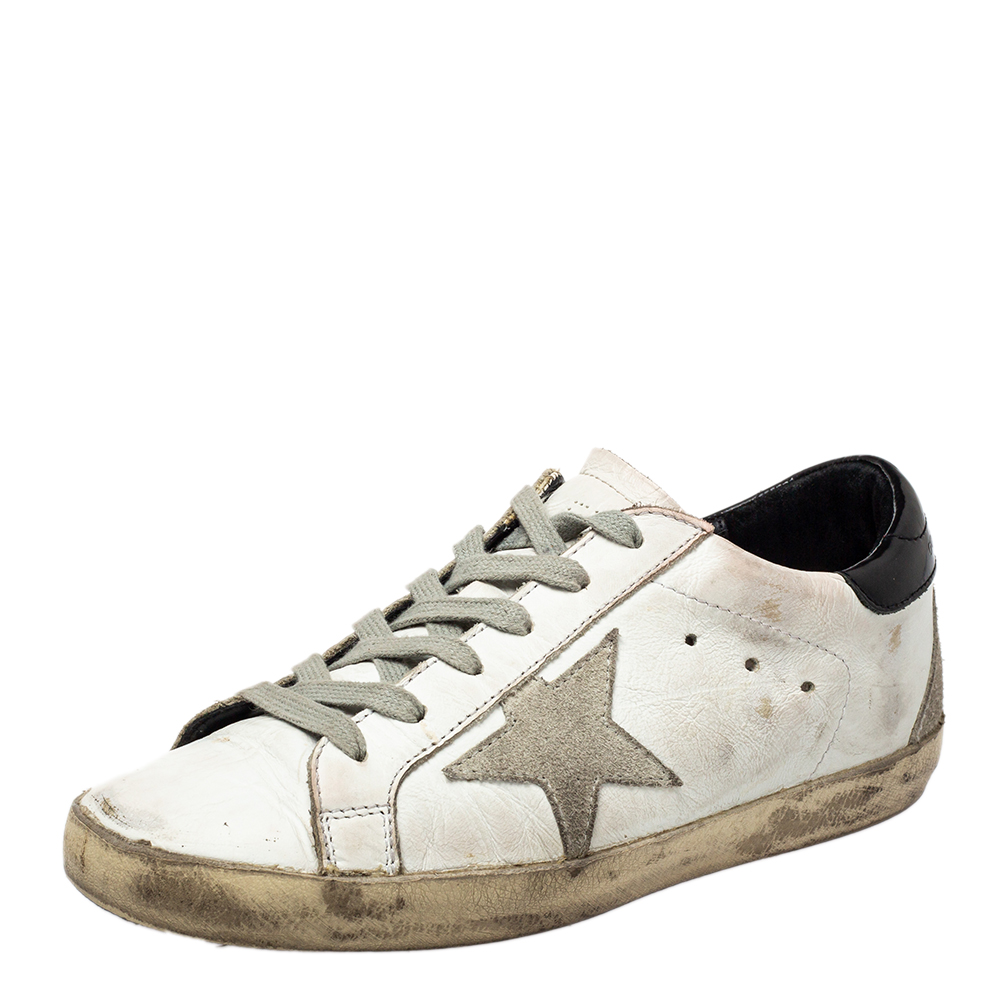 Golden Goose White Leather And Suede Superstar Low Top Sneakers Size 37