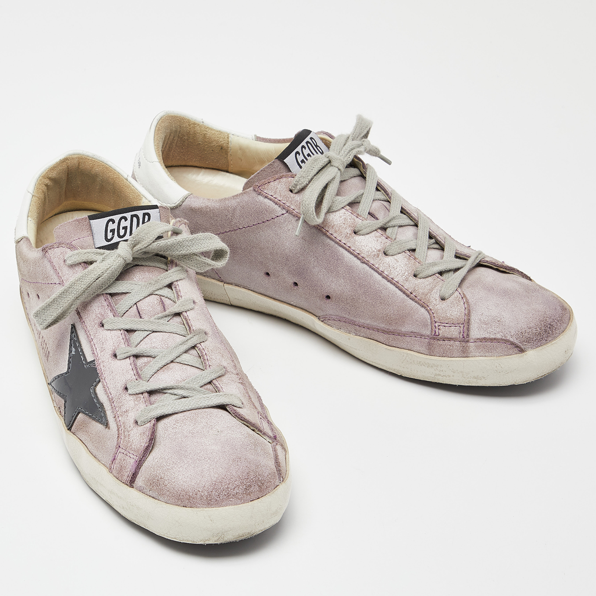 Golden Goose Lilac/Grey Suede And Patent Leather Superstar Sneakers Size 39
