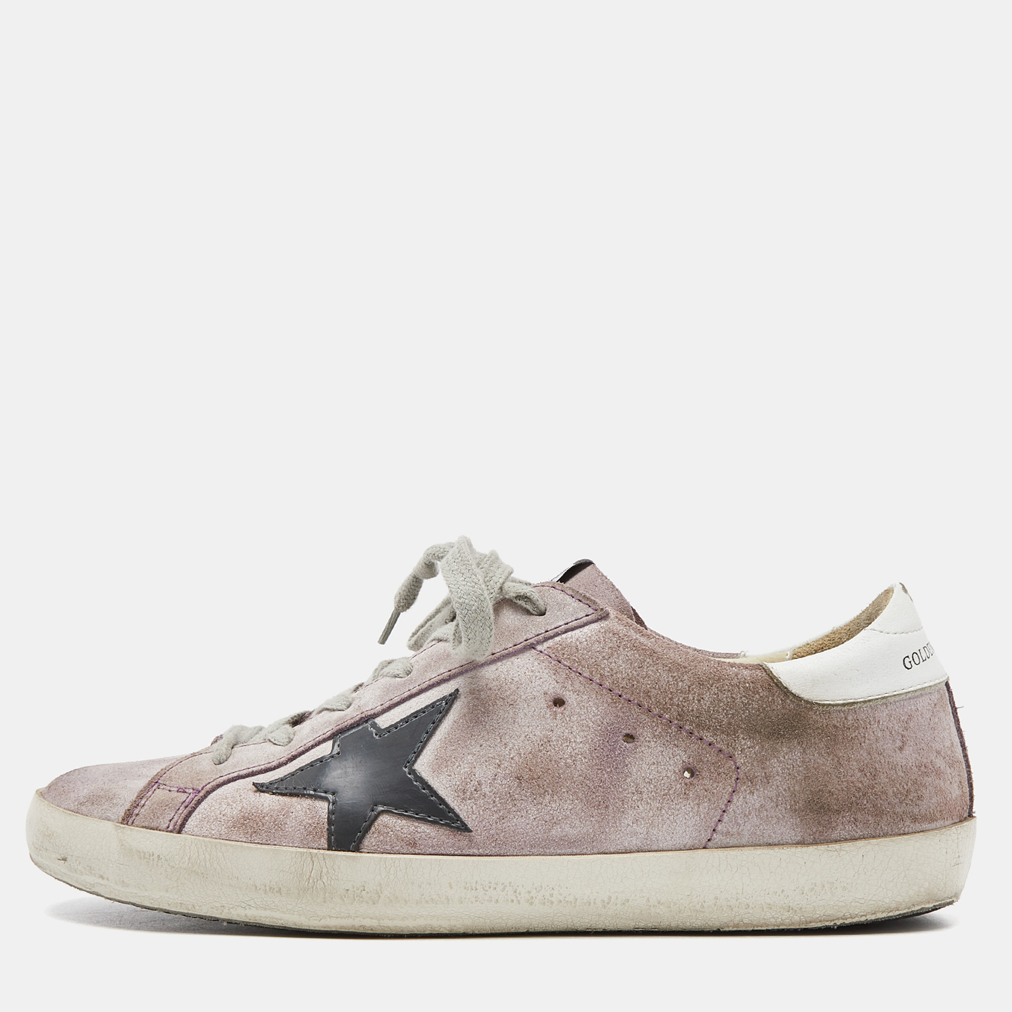 Golden Goose Lilac/Grey Suede And Patent Leather Superstar Sneakers Size 39