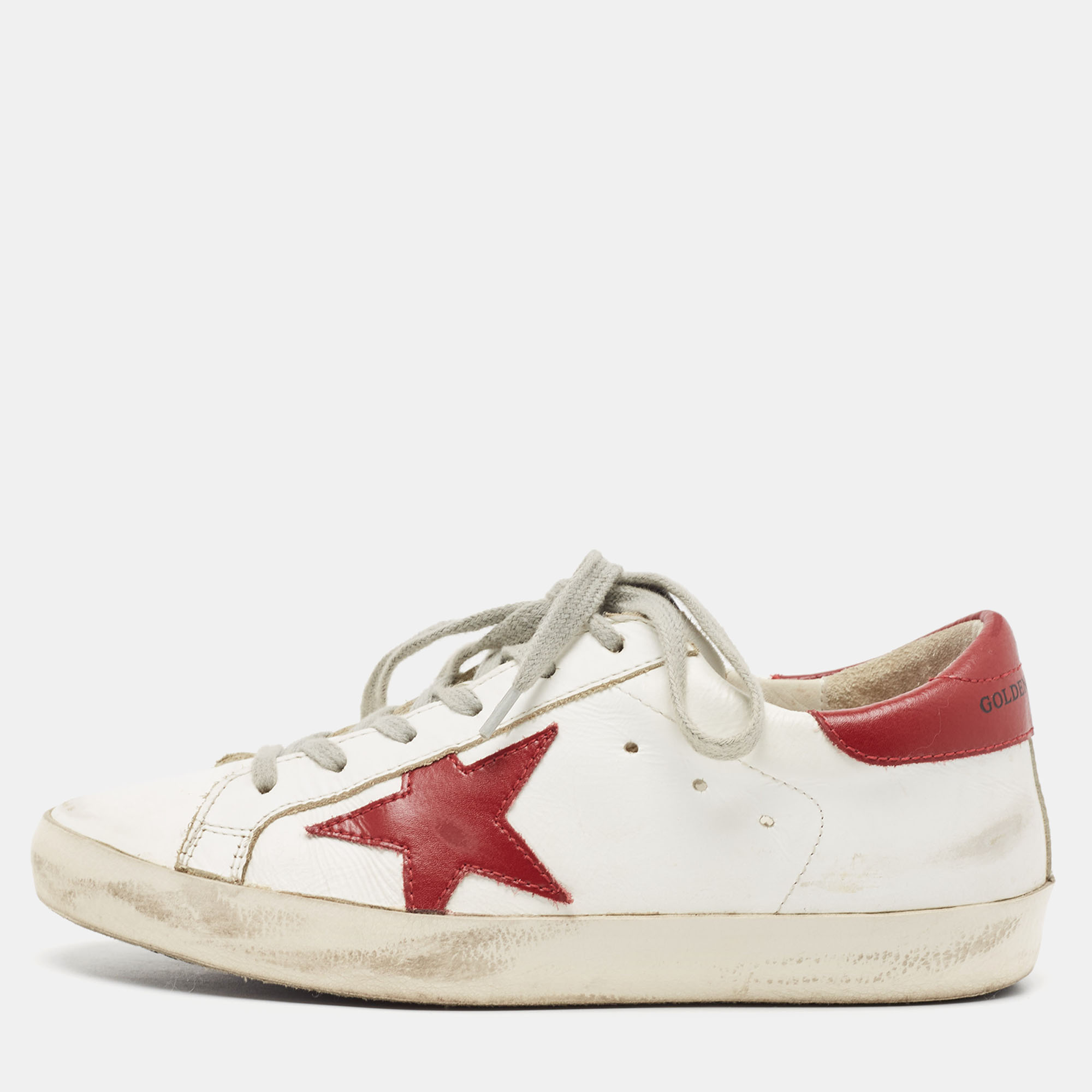 Golden Goose White Leather Super Star  Low Top Sneakers Size 35