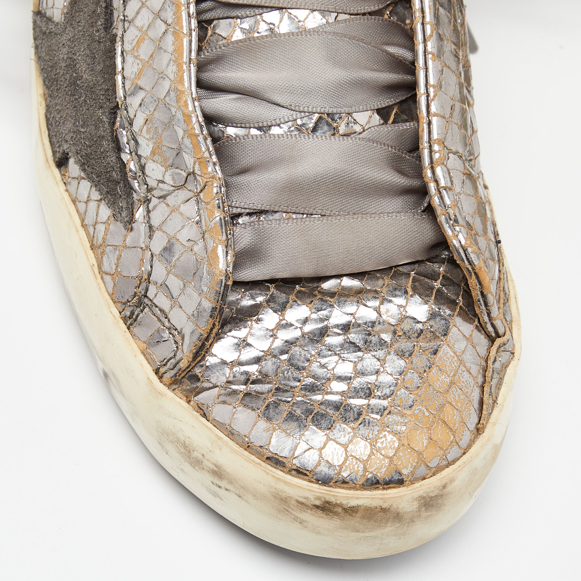 Golden Goose Metallic Silver Suede Superstar Low Top Sneakers Size 37
