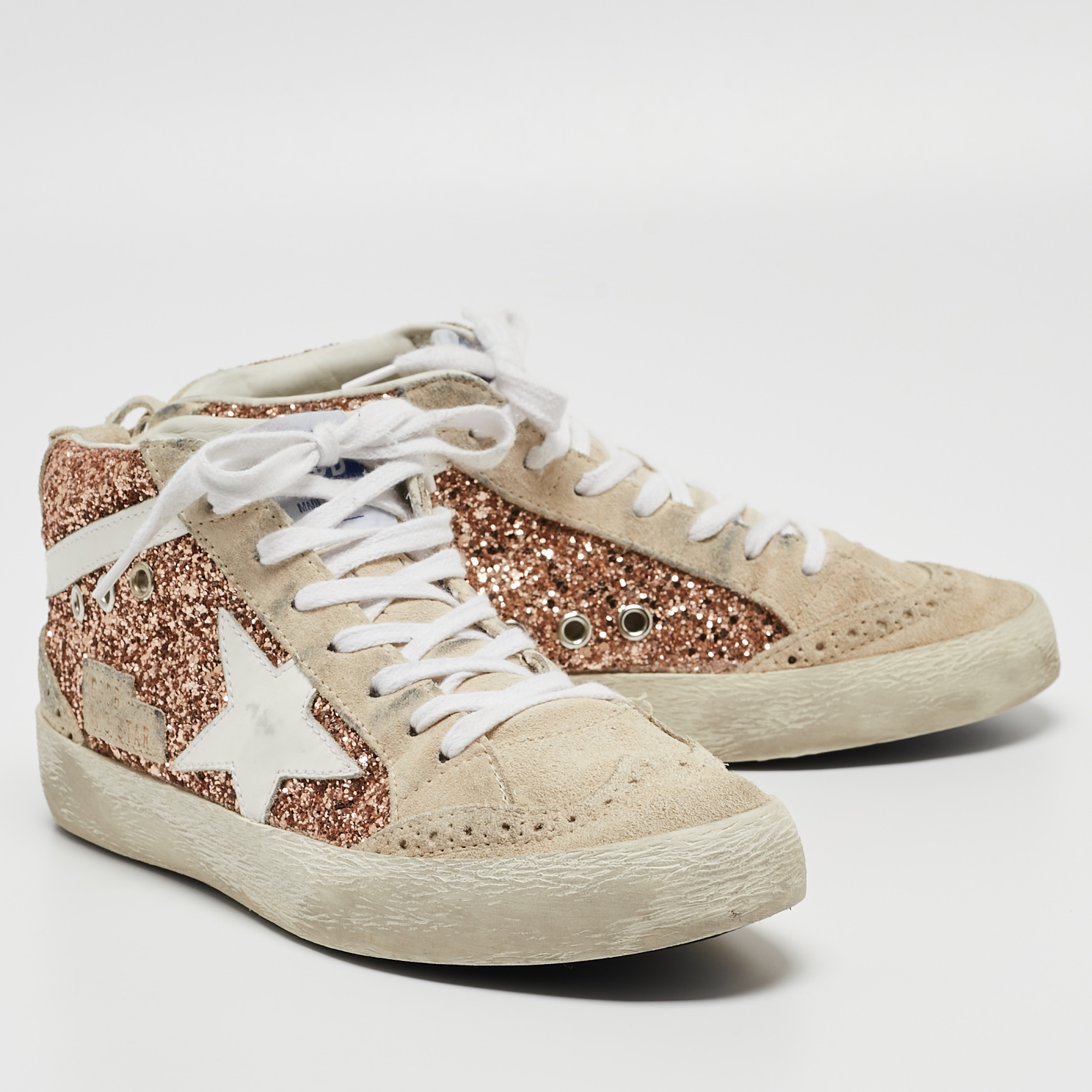Golden Goose Tricolor Glitter And Grey Suede And Glitter High Top Sneakers Size 36