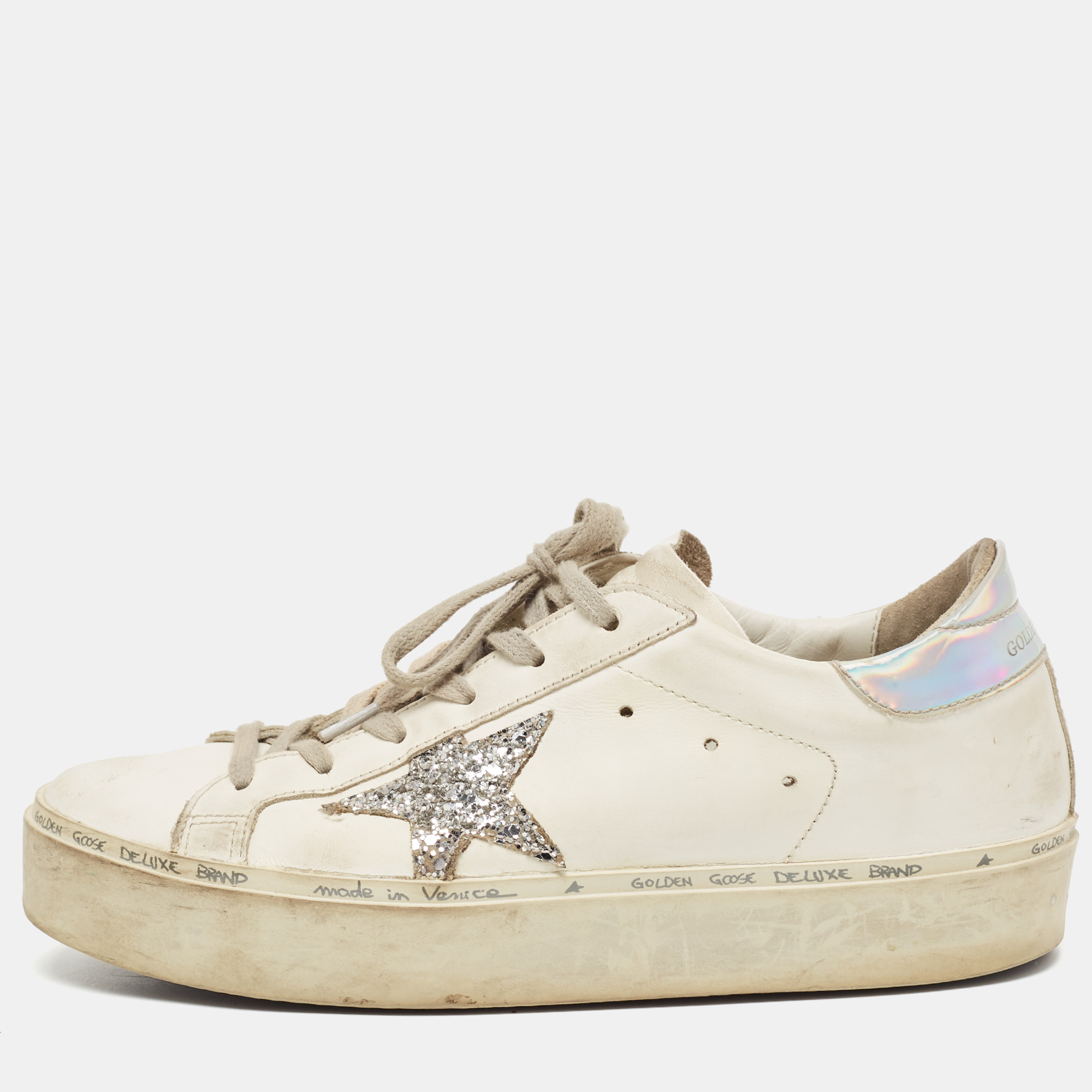 Golden Goose White Leather Hi Star Low Top Sneakers Size 38