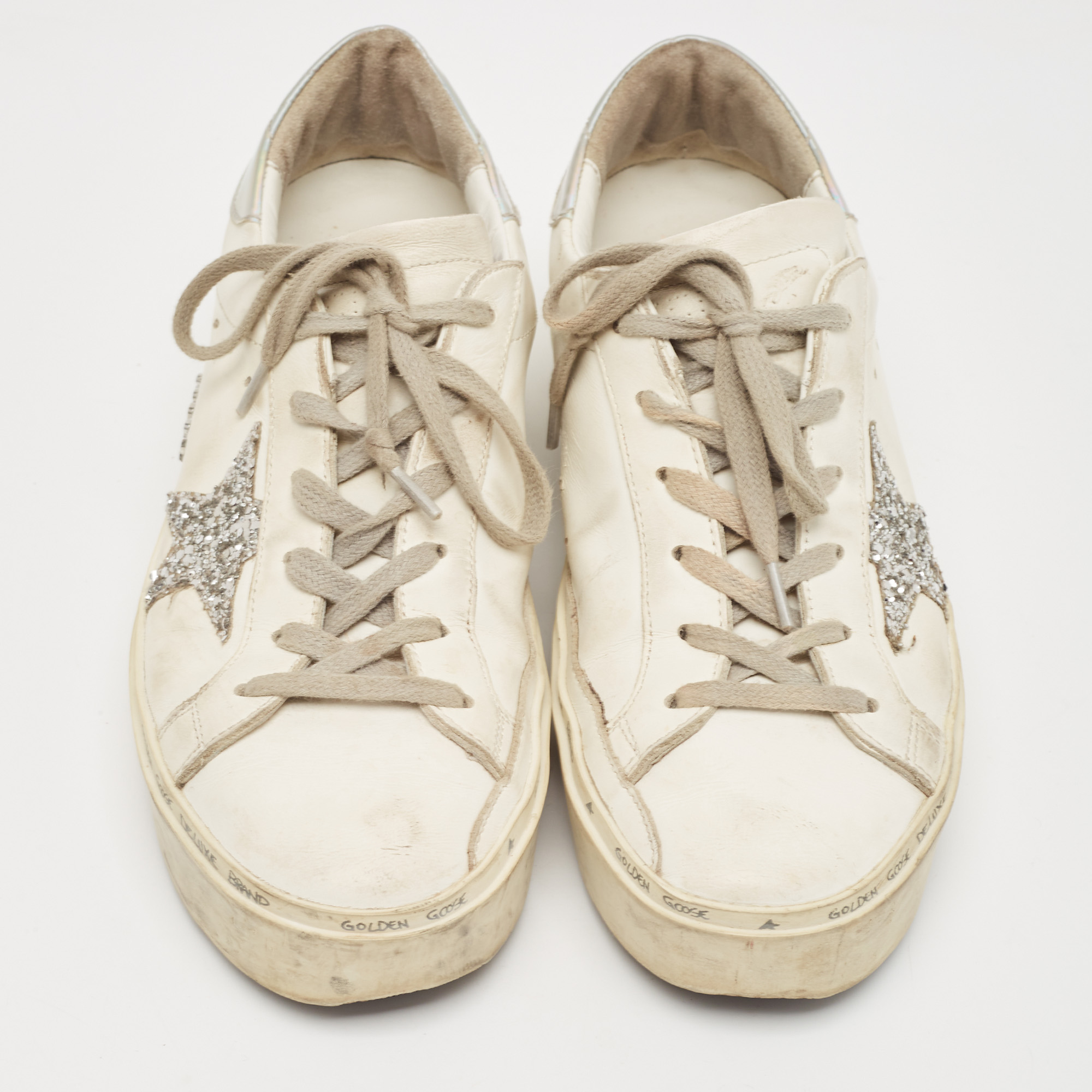Golden Goose White Leather Hi Star Low Top Sneakers Size 38