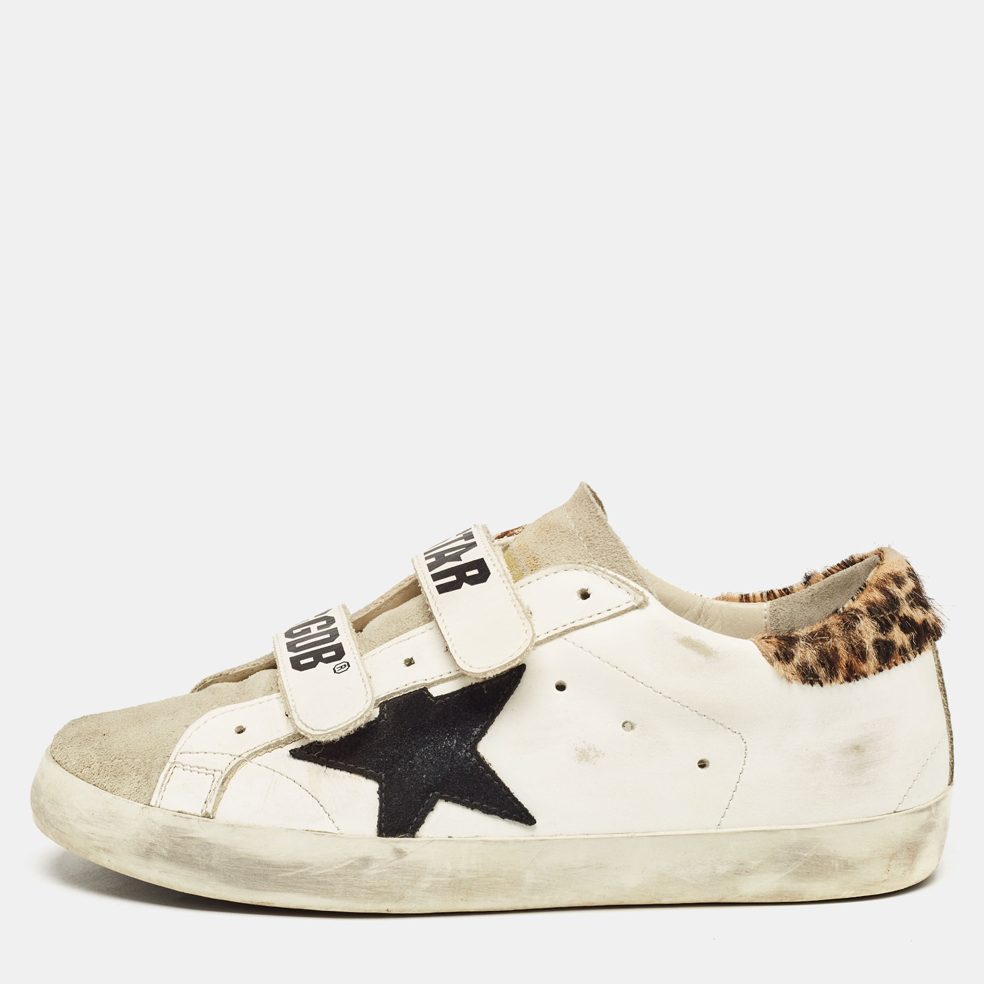 Golden goose white/grey leather and suede old school sneakers size 37