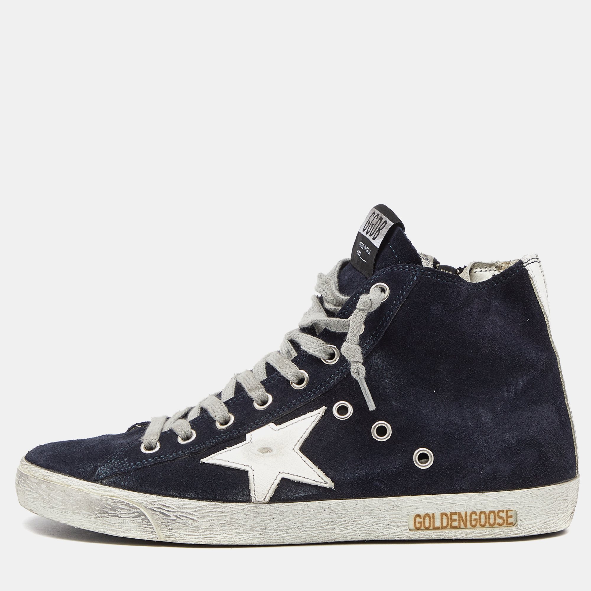 Golden goose blue suede francy lace up high top sneakers size 39