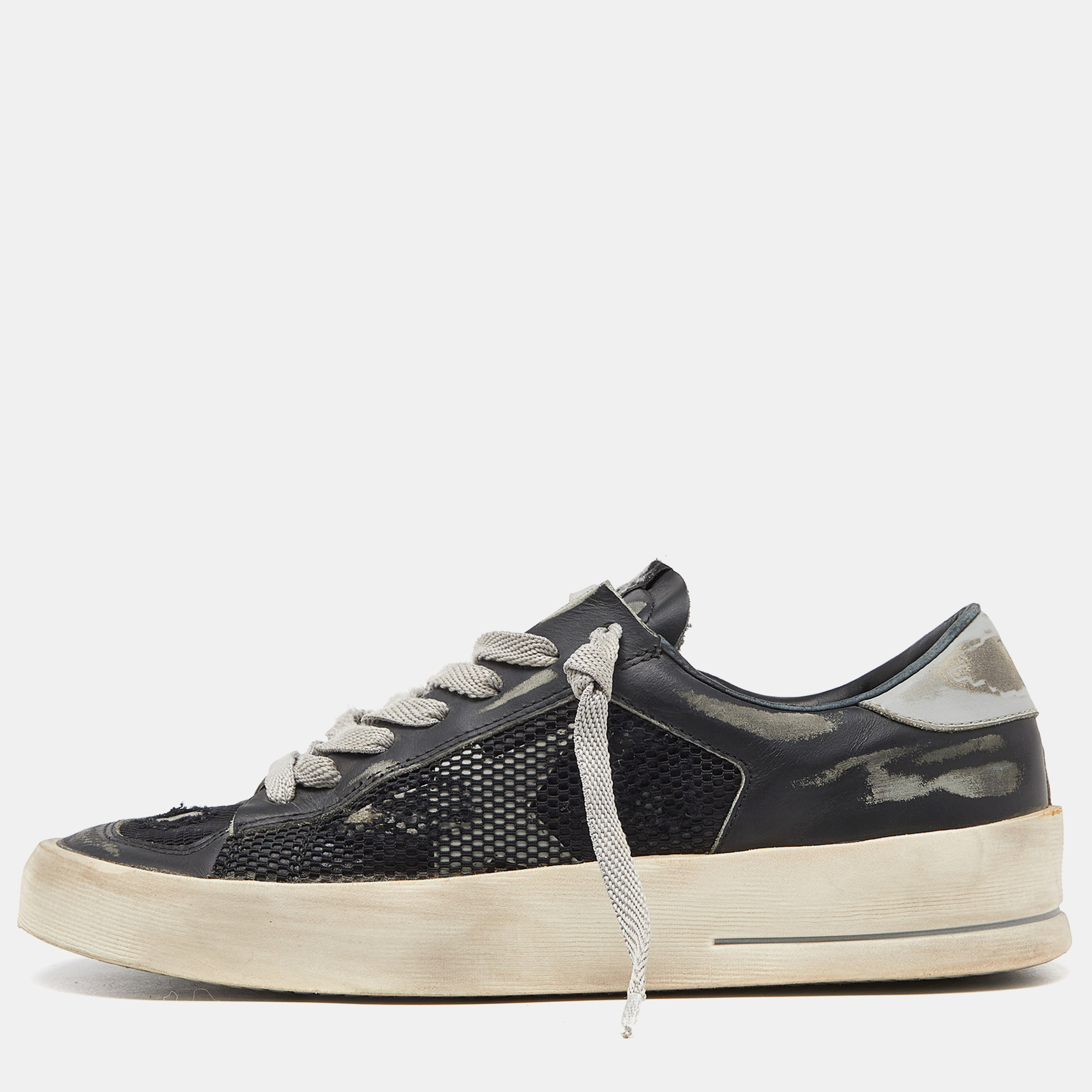 Golden goose black/grey leather and mesh stardan low top sneakers size 39