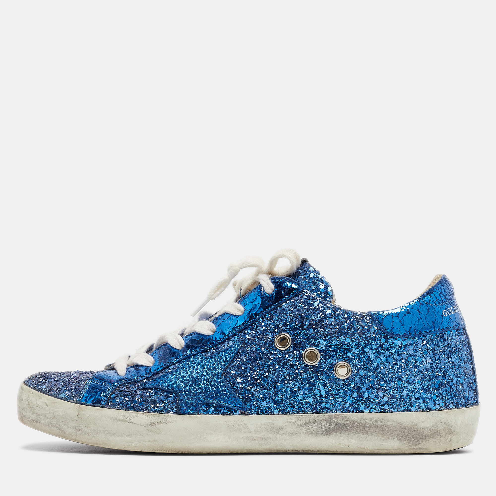Golden goose blue coarse glitter superstar sneakers size 38