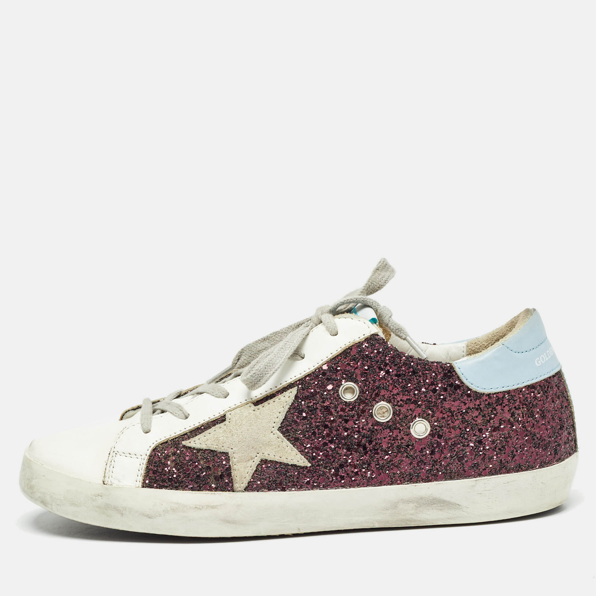 Golden goose multicolor glitter and leather superstar sneakers size 41