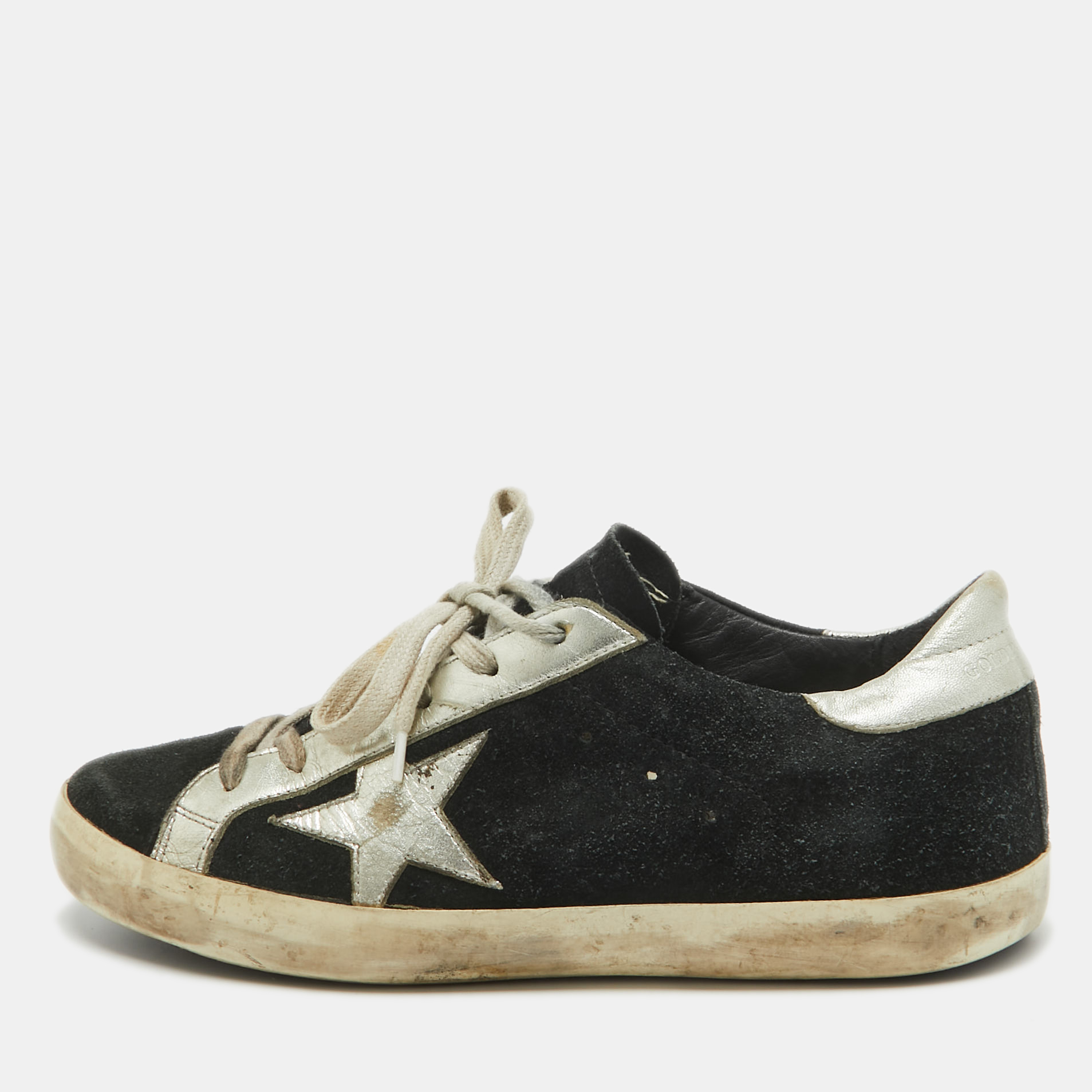 Golden goose black suede superstar lace up sneakers size 38