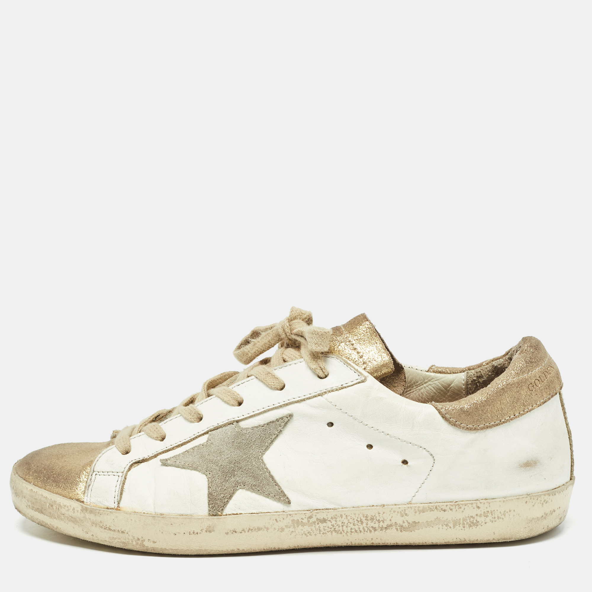 Golden goose white/gold leather superstar sneakers size 39