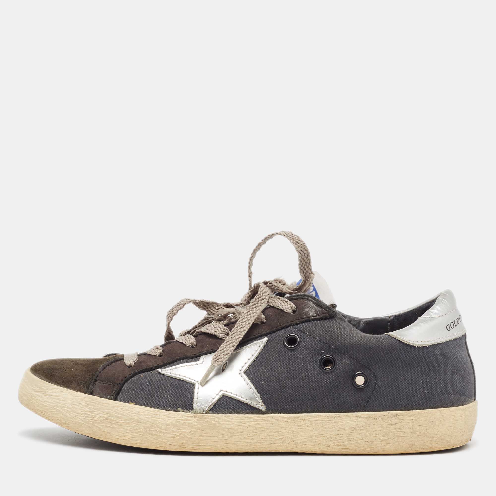 Golden goose black canvas and leather superstar sneakers size 39