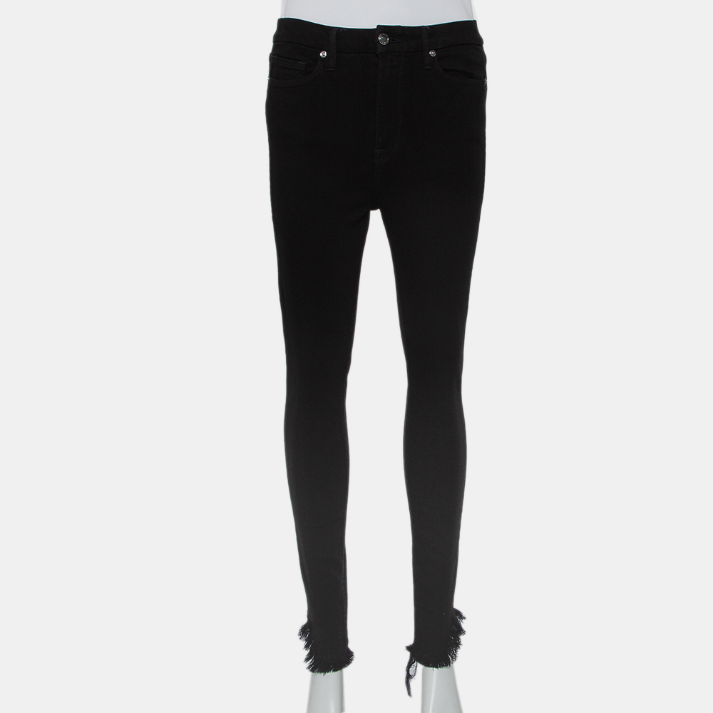 Good American Black Denim Frayed Hem Detail Good Waist Jeans M
