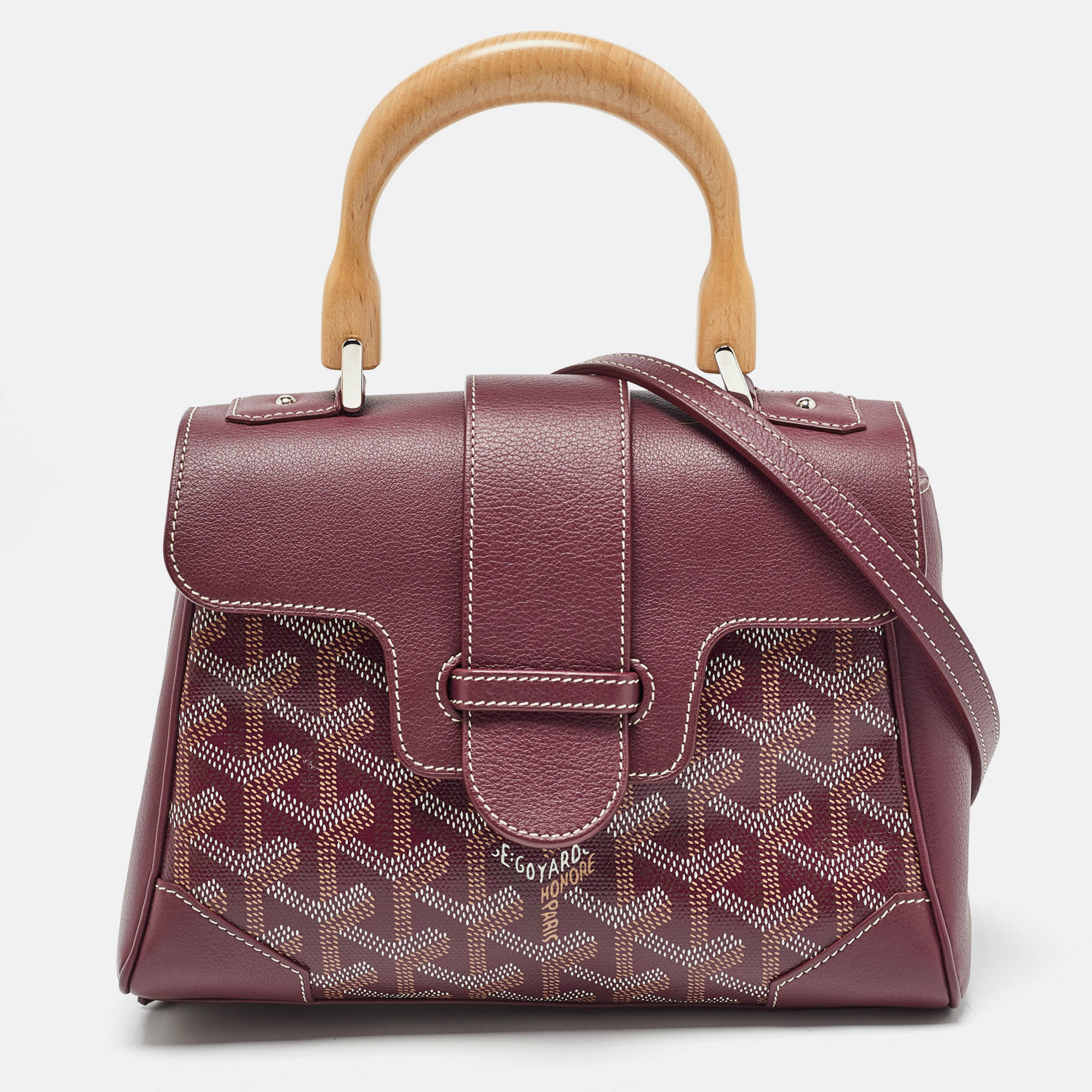 Goyard burgundy goyardine coated canvas and leather mini saigon top handle bag