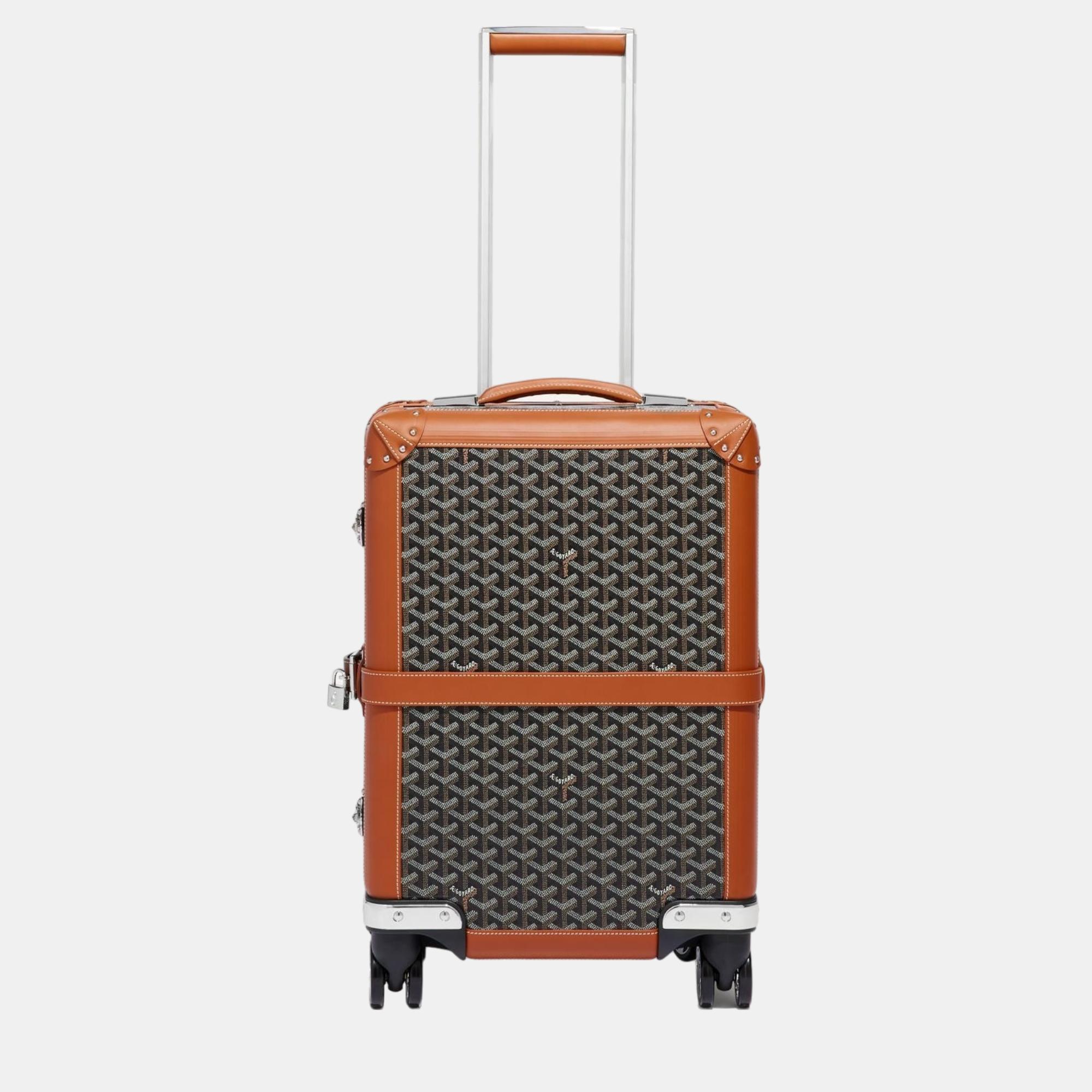 Goyard black/tan goyardine canvas & clamecy cowhide bourget pm trolley case