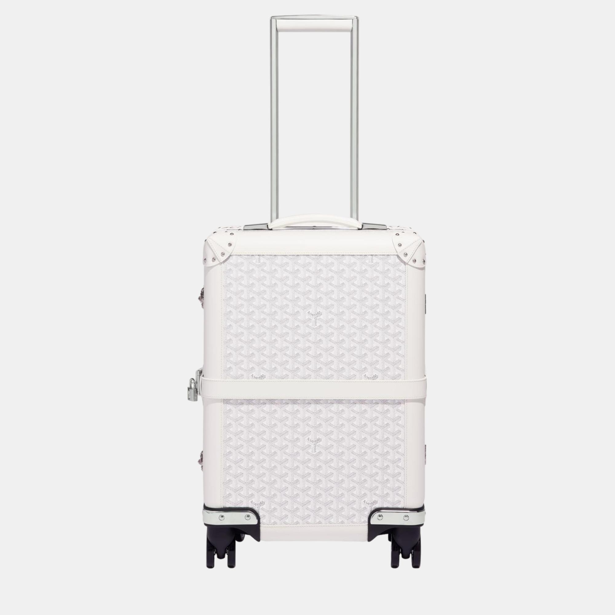 Goyard white goyardine canvas & clamecy cowhide bourget pm trolley case