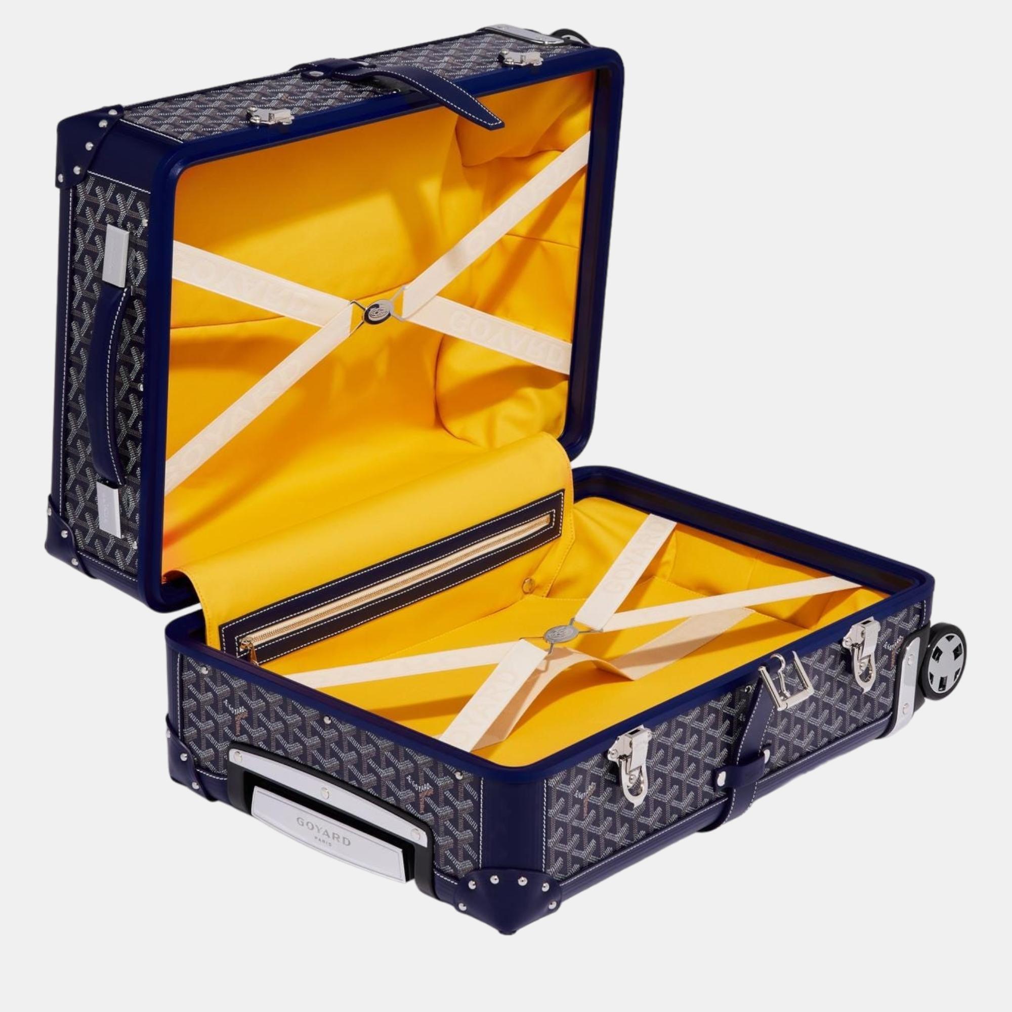 Goyard Navy Blue Goyardine Canvas & Clamecy Cowhide Bourget PM Trolley Case