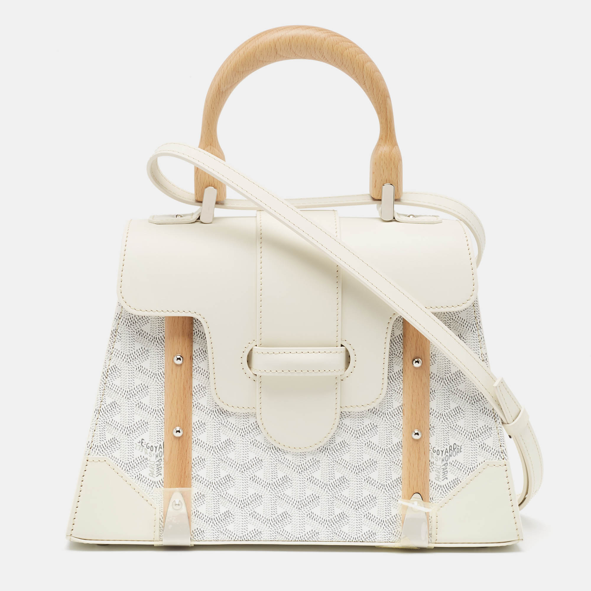 Goyard white goyardine coated canvas and leather pm saigon top handle bag