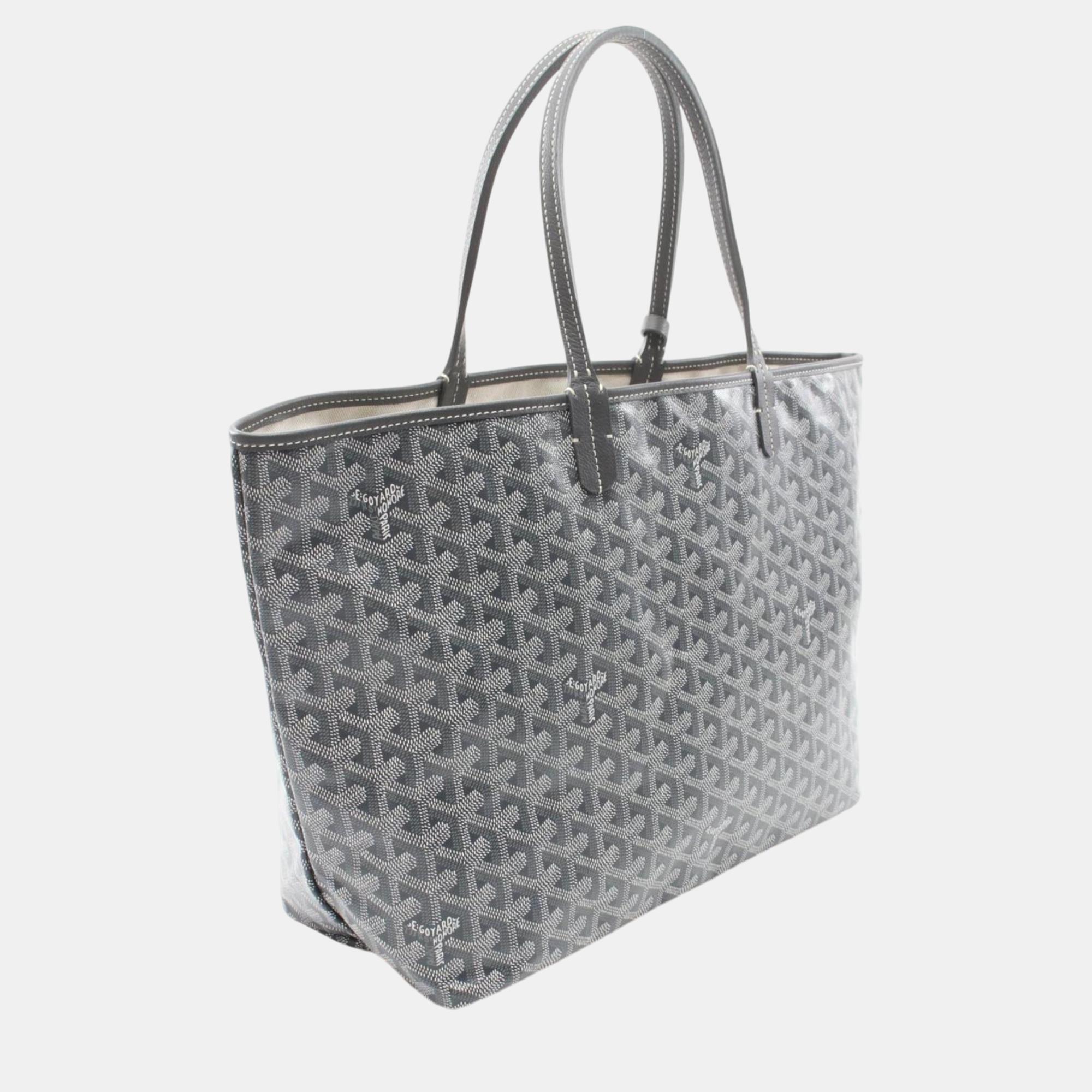 Goyard Grey White Coated Canvas Leather Saint Louis PM Tote Bag