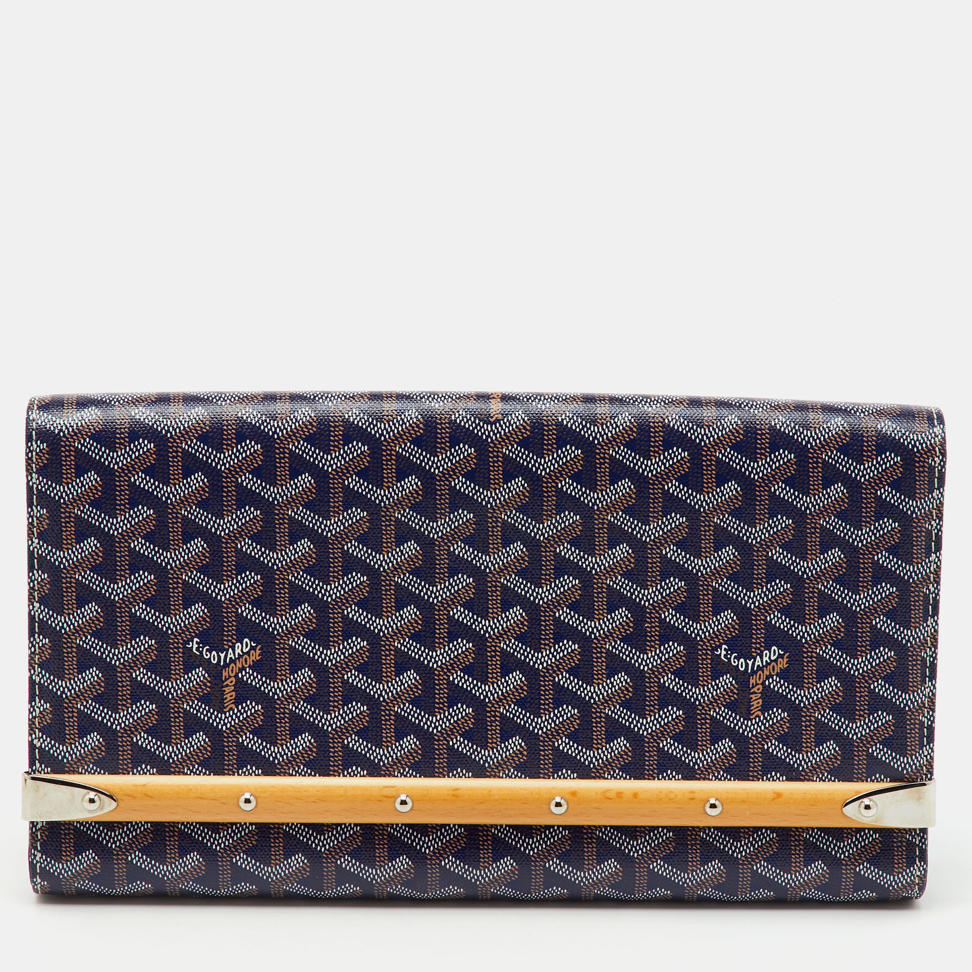 Goyard Navy Blue Goyardine Coated Canvas Monte Carlo Bois Clutch
Goyard Navy Blue Goyardine Coated Canvas Monte Carlo Bois Clutch
