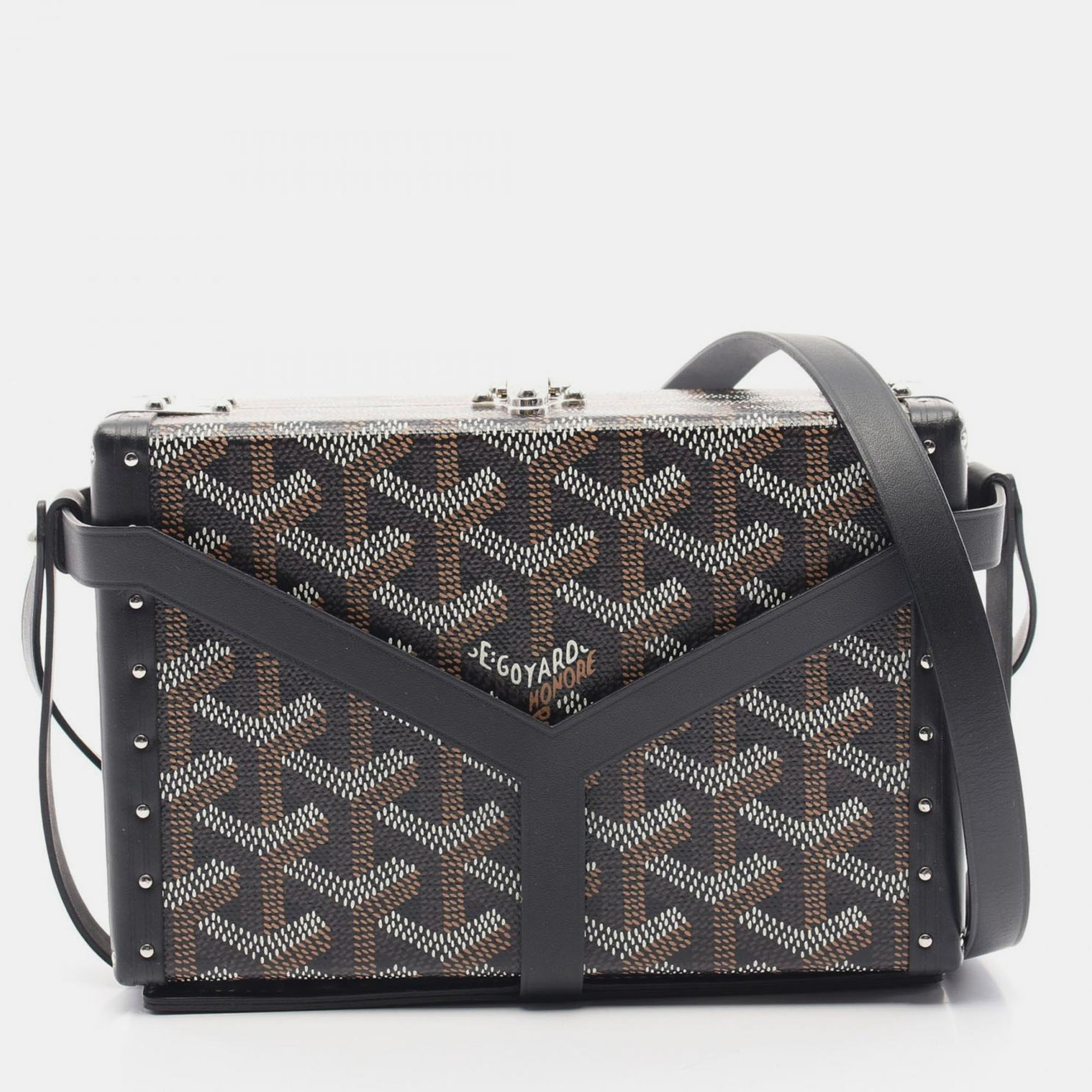 Goyard Minaudiere Trunk Black Brown White Canvas Leather Shoulder Bag
Goyard Minaudiere Trunk Black Brown White Canvas Leather Shoulder Bag