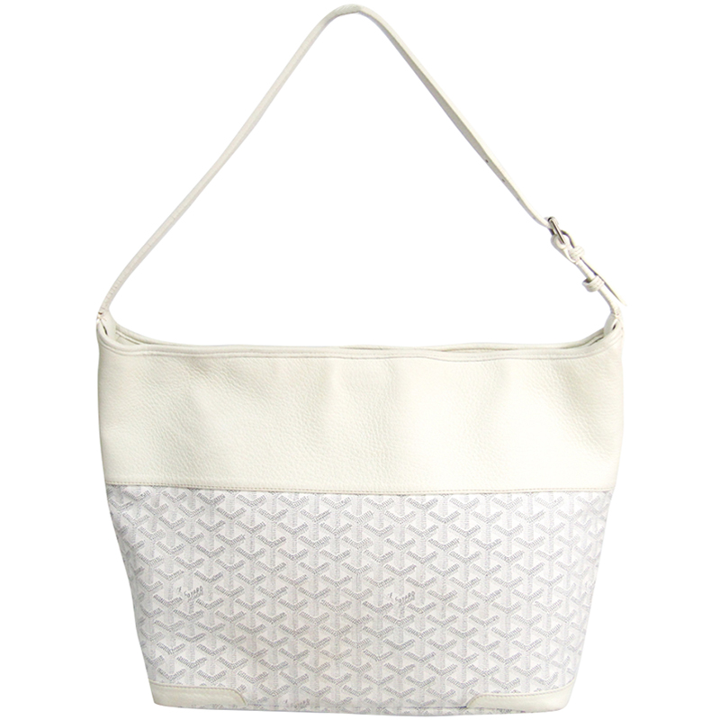Image of Goyard White Chevron Print Coated Canvas Leather Grenadines Shoulder Bag
