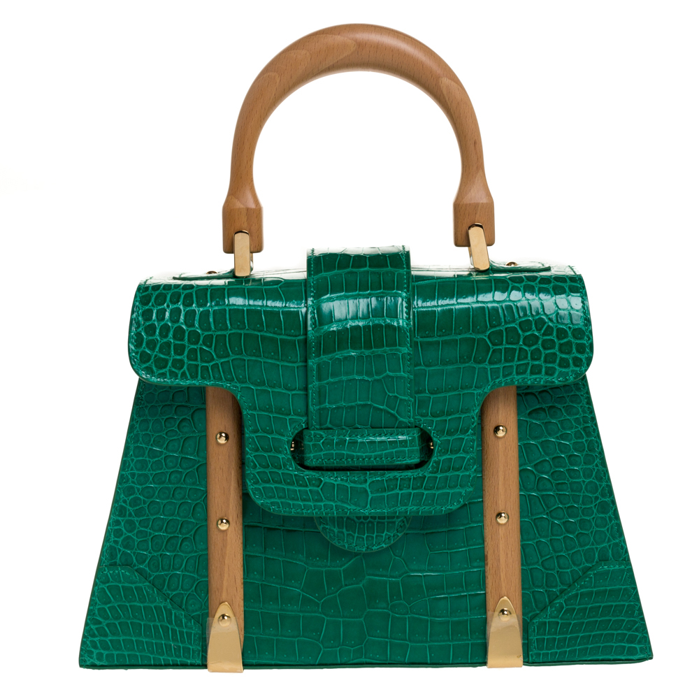 Image of Goyard Green Crocodile Saigon PM Top Handle Bag