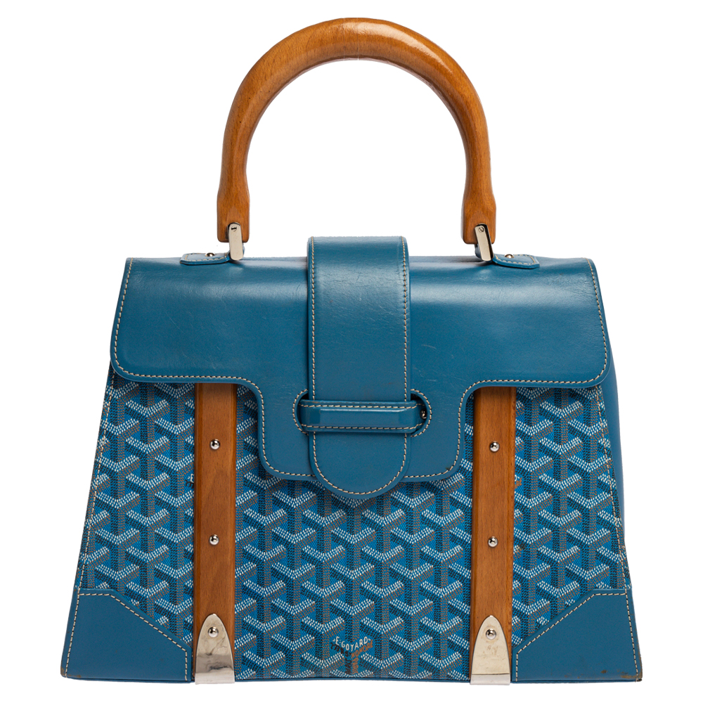 Image of Goyard Blue Goyardine Coated Canvas and Leather Saigon Top Handle Bag