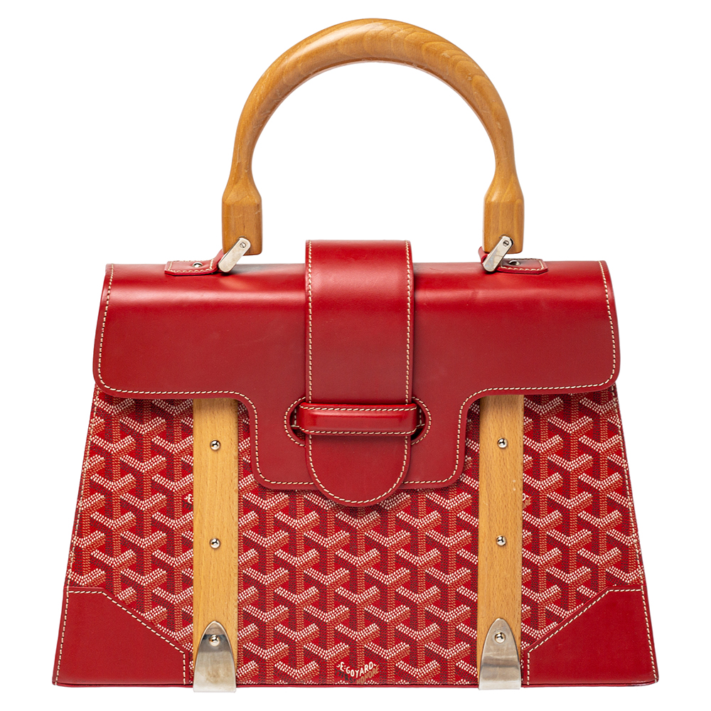 Image of Goyard Red Goyardine Coated Canvas and Leather Saigon Top Handle Bag