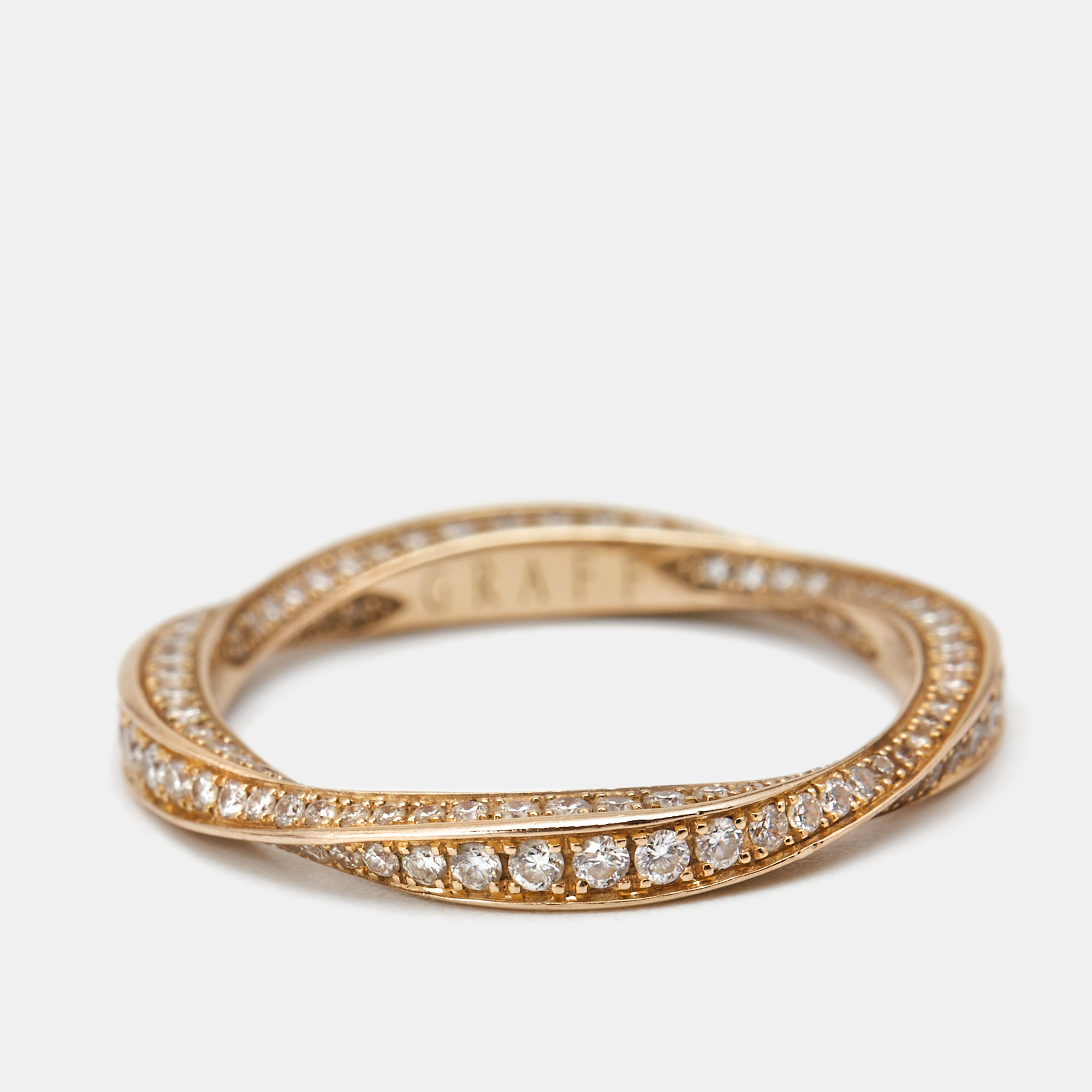 Graff Sprial Pave Diamond 18k Rose Gold Ring Size 49